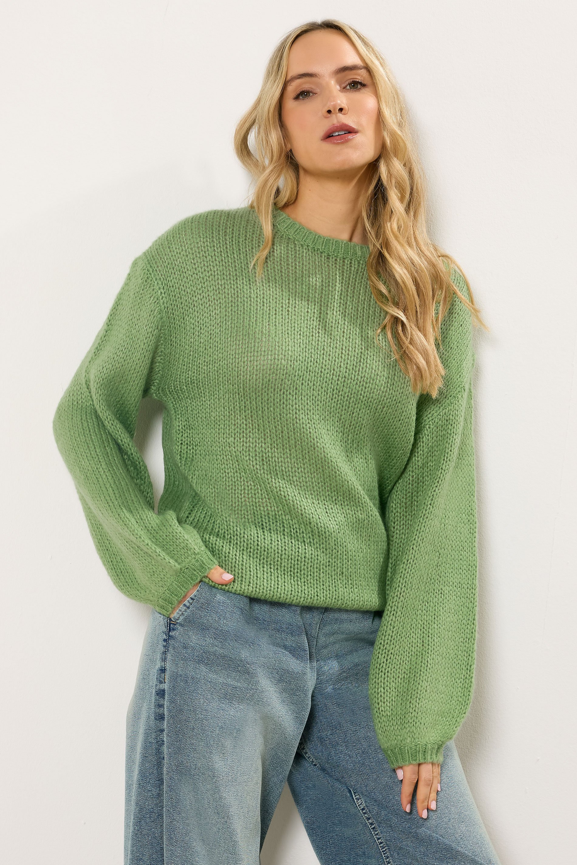 LTS Tall Green Balloon Sleeve Jumper | Long Tall Sally  1