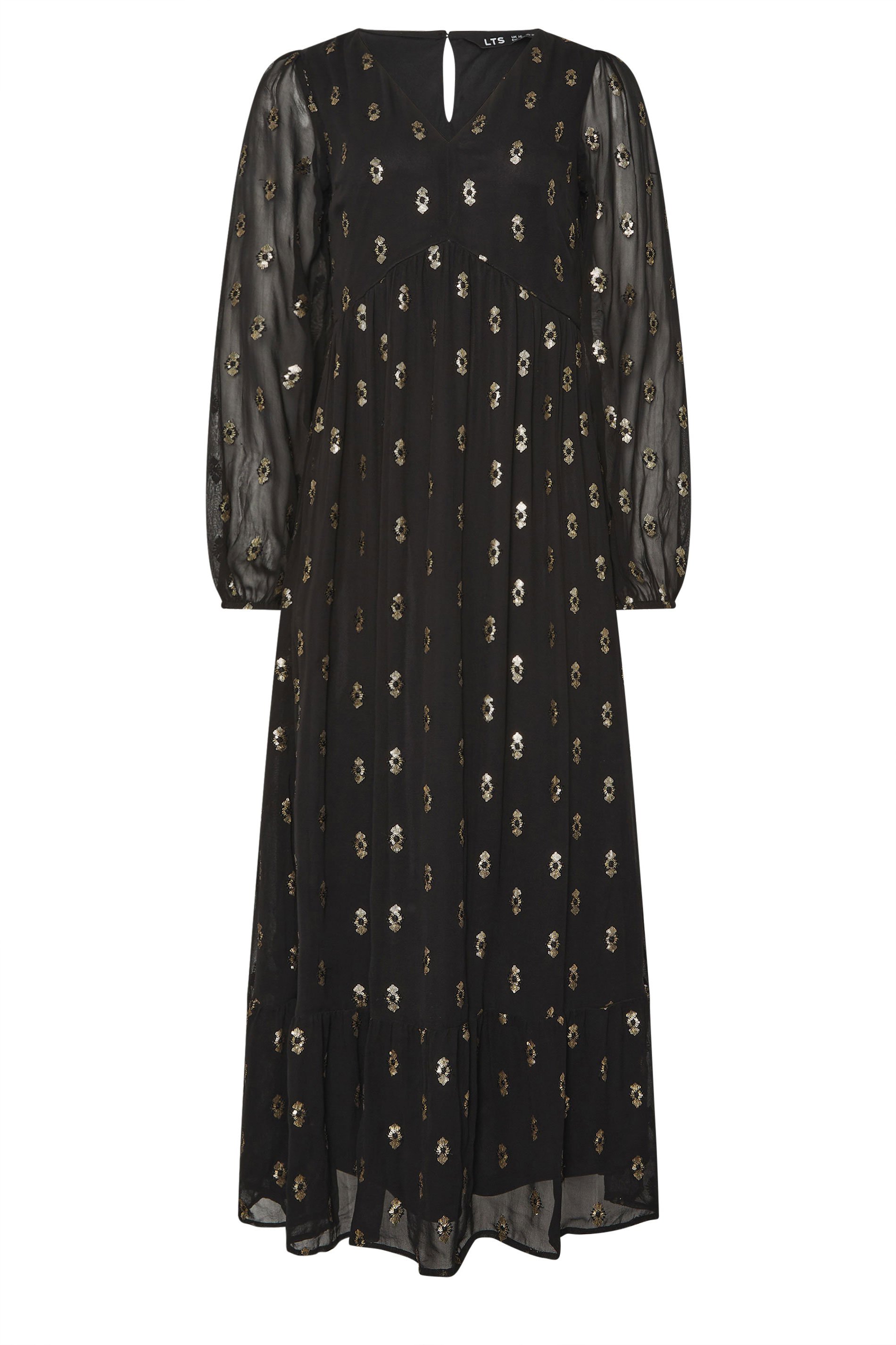 LTS Tall Black Sequin Spot Smock Maxi Dress | Long Tall Sally 6
