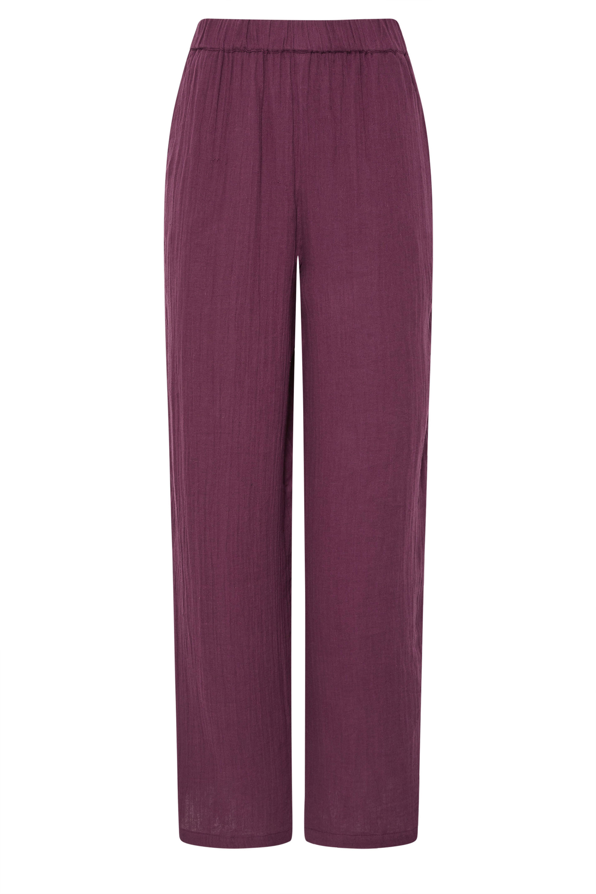 LTS Tall Dark Red Cotton Cheescloth Wide Leg Trousers | Long Tall Sally 5
