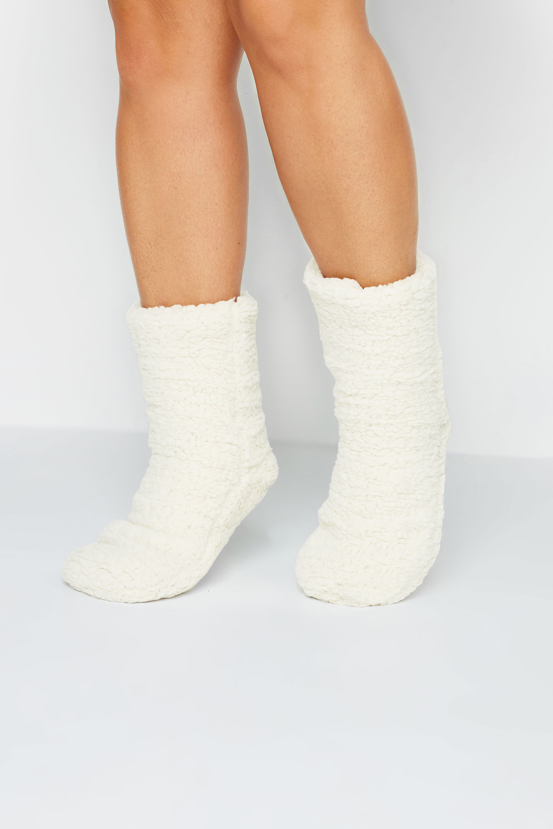 White Fluffy Slipper Socks | Yours Clothing  1