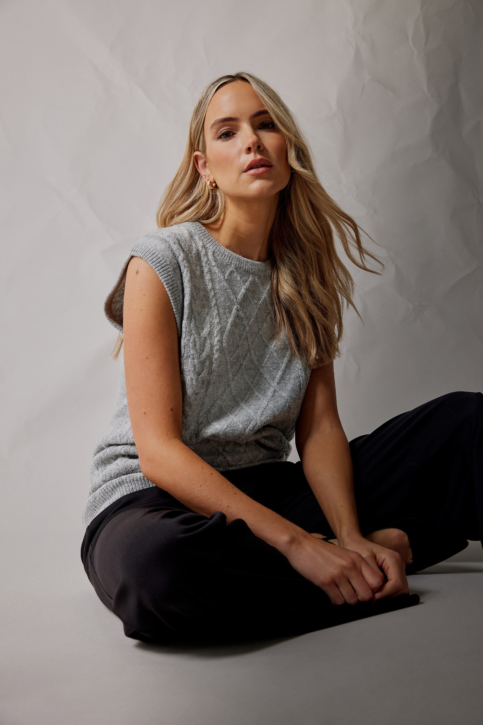 LTS Tall Grey Cable Knit Vest Top | Long Tall Sally