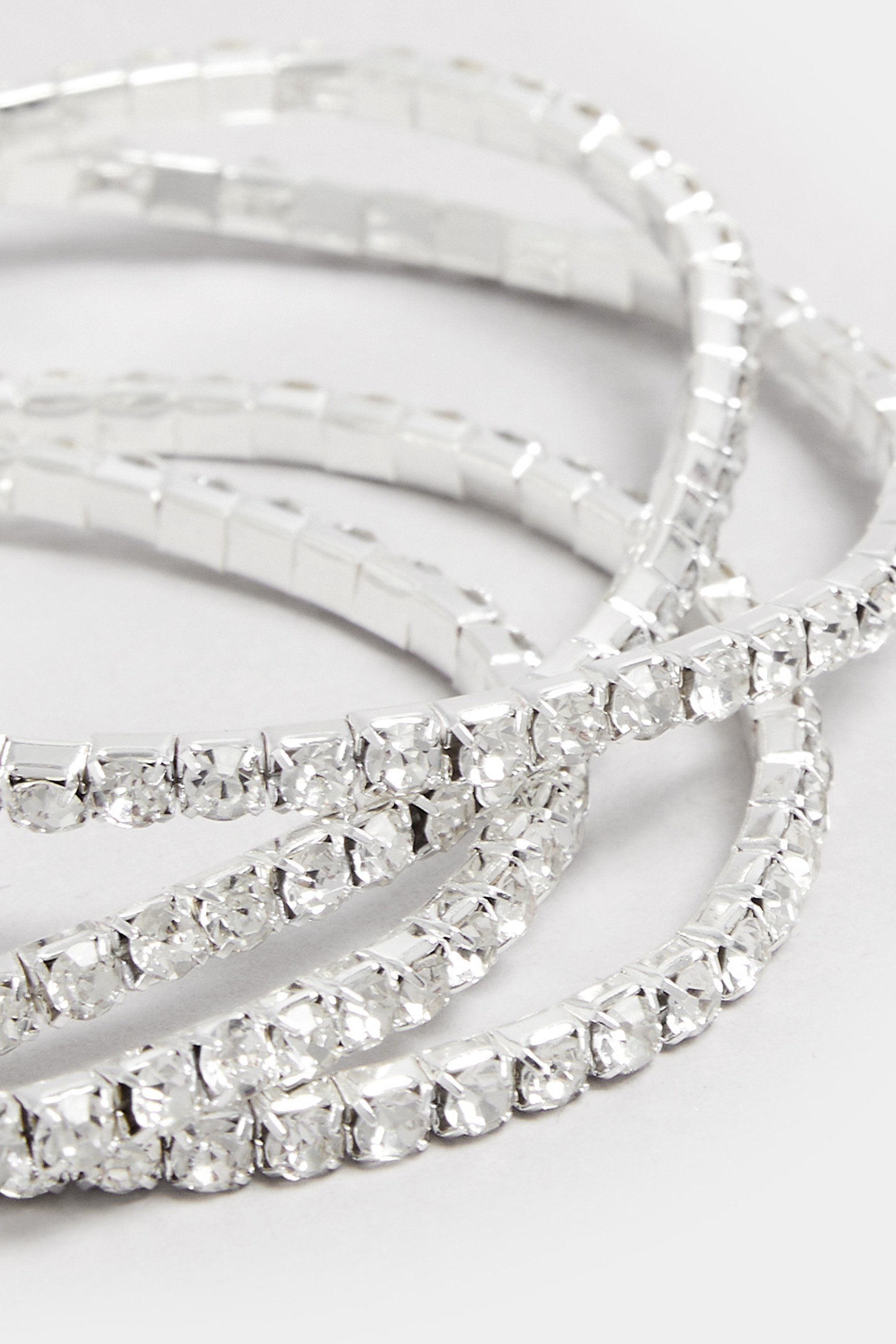 4 PACK Silver Diamante Stretch Bracelet Set | Yours Clothing 3