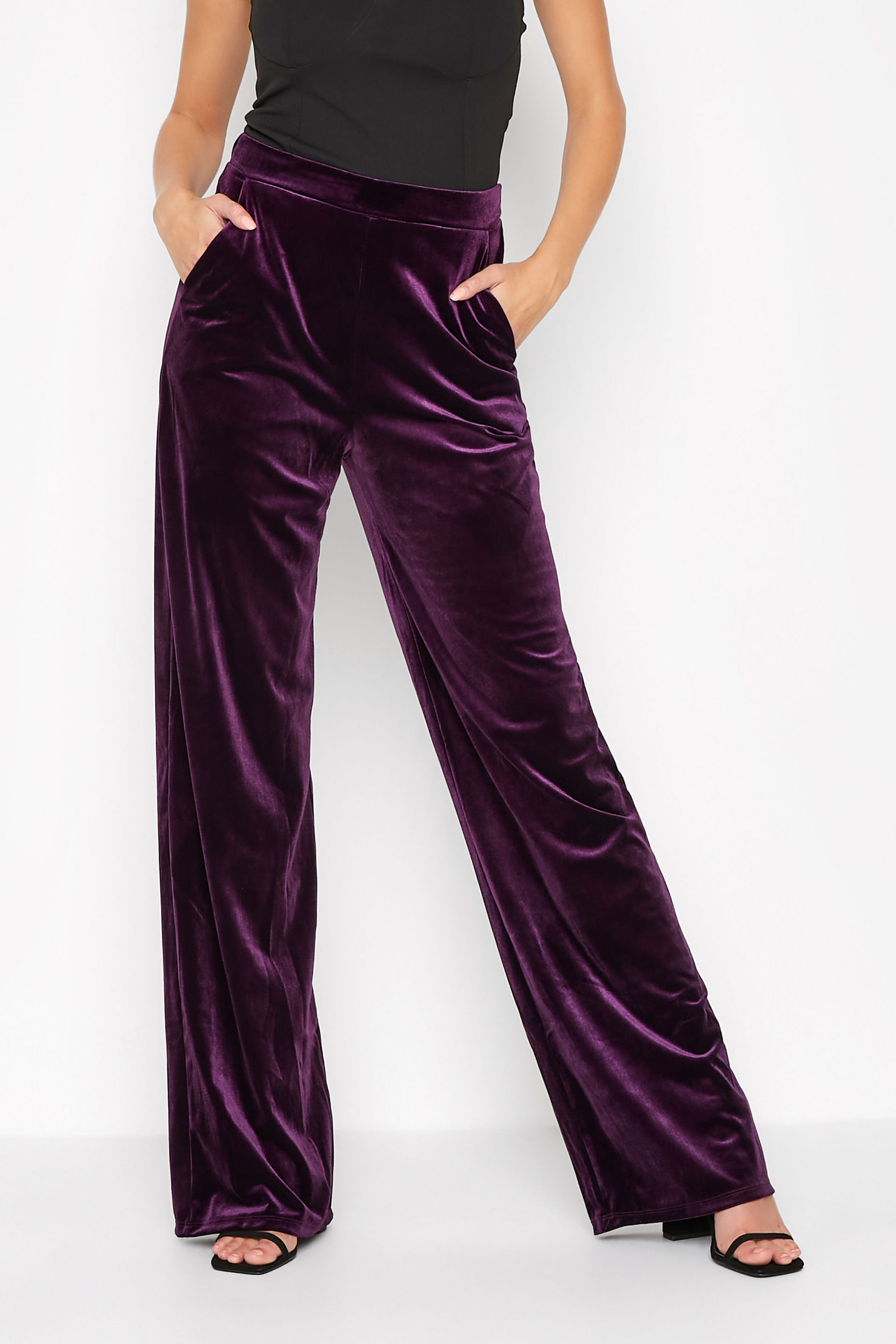 LTS Tall Women's Purple Velvet Wide Leg Stretch Trousers | Long Tall Sally 1