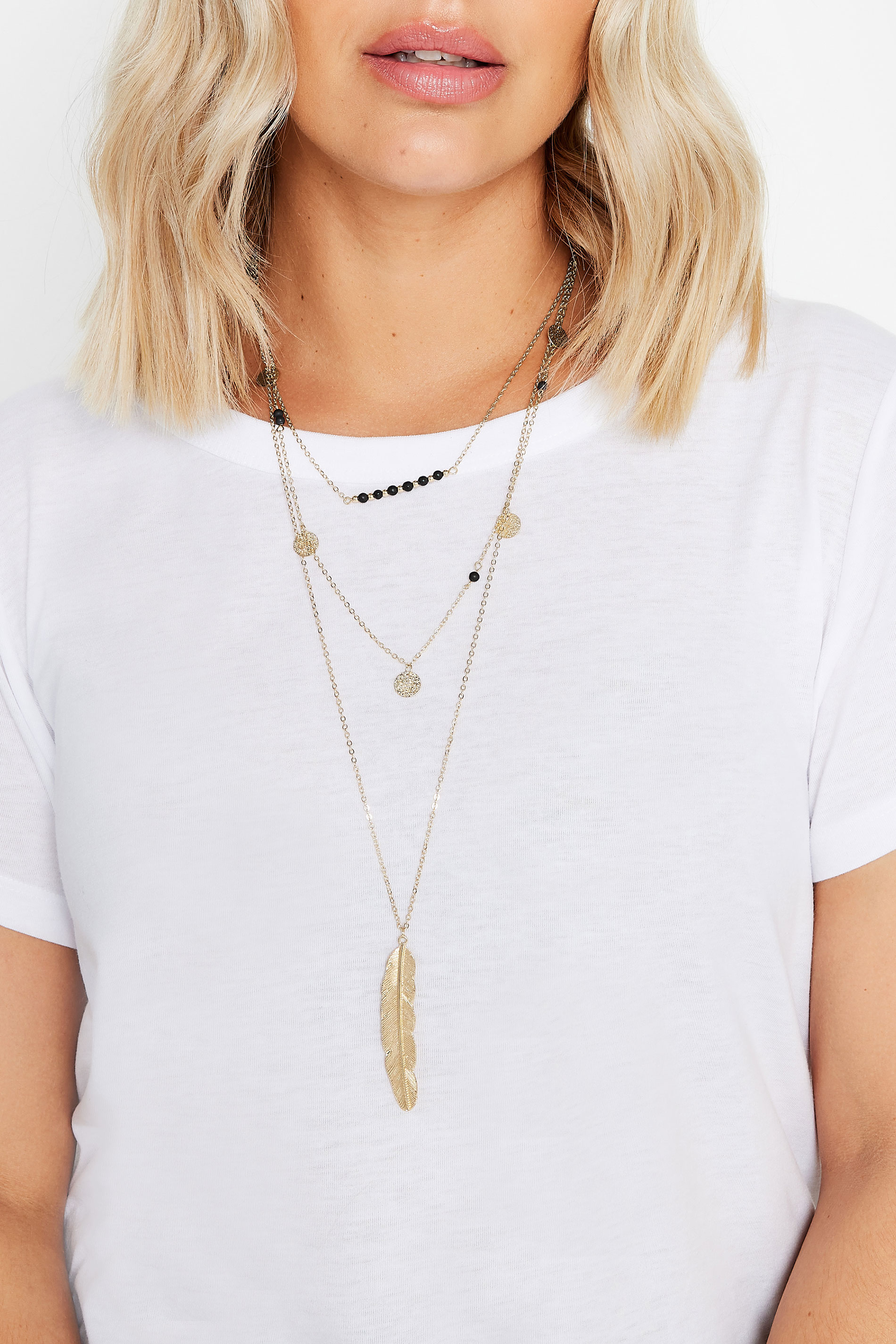 Gold Long Triple Layer Leaf Necklace 1