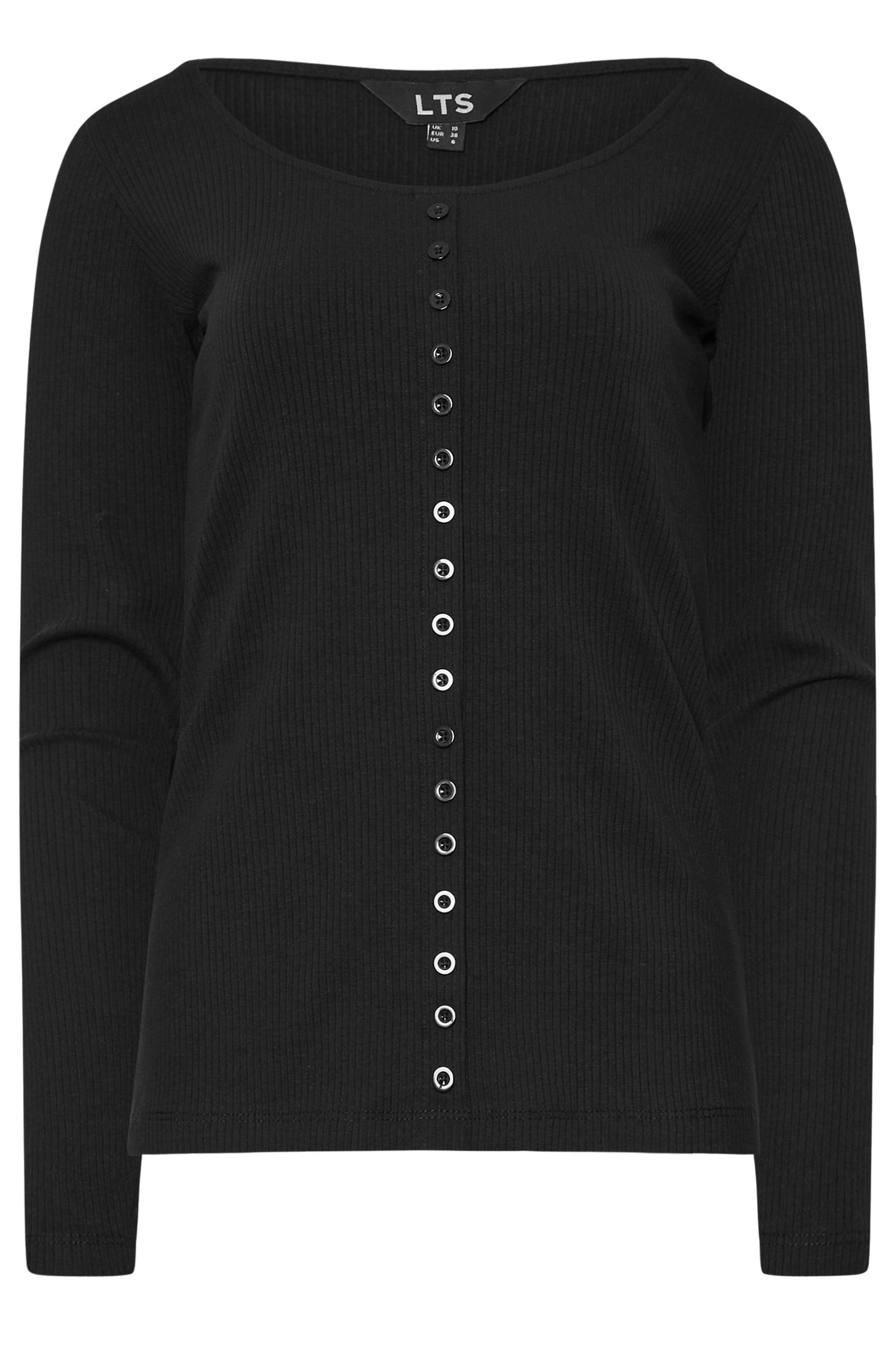LTS Tall Black Ribbed Button Long Sleeve Top | Long Tall Sally 5