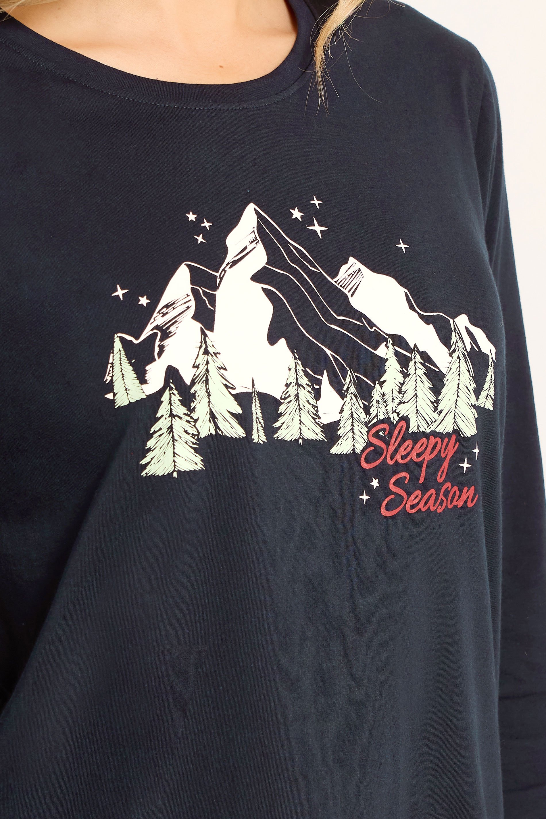 LTS Tall Navy Blue 'Sleepy Season' Slogan Pyjama Set | Long Tall Sally 4