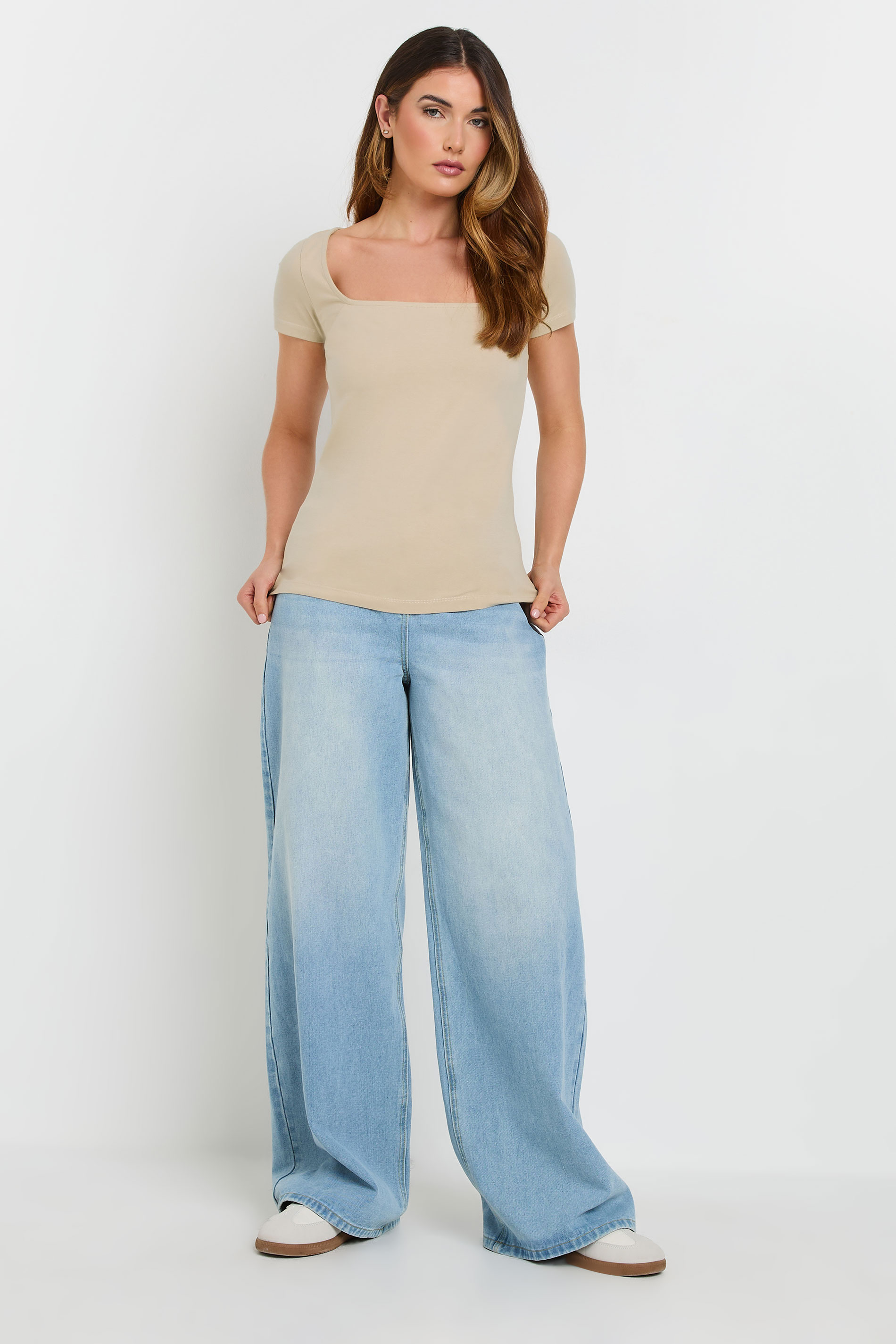 LTS Tall 2 PACK Beige Brown & Red Fitted Square Neck Tops | Long Tall Sally 3