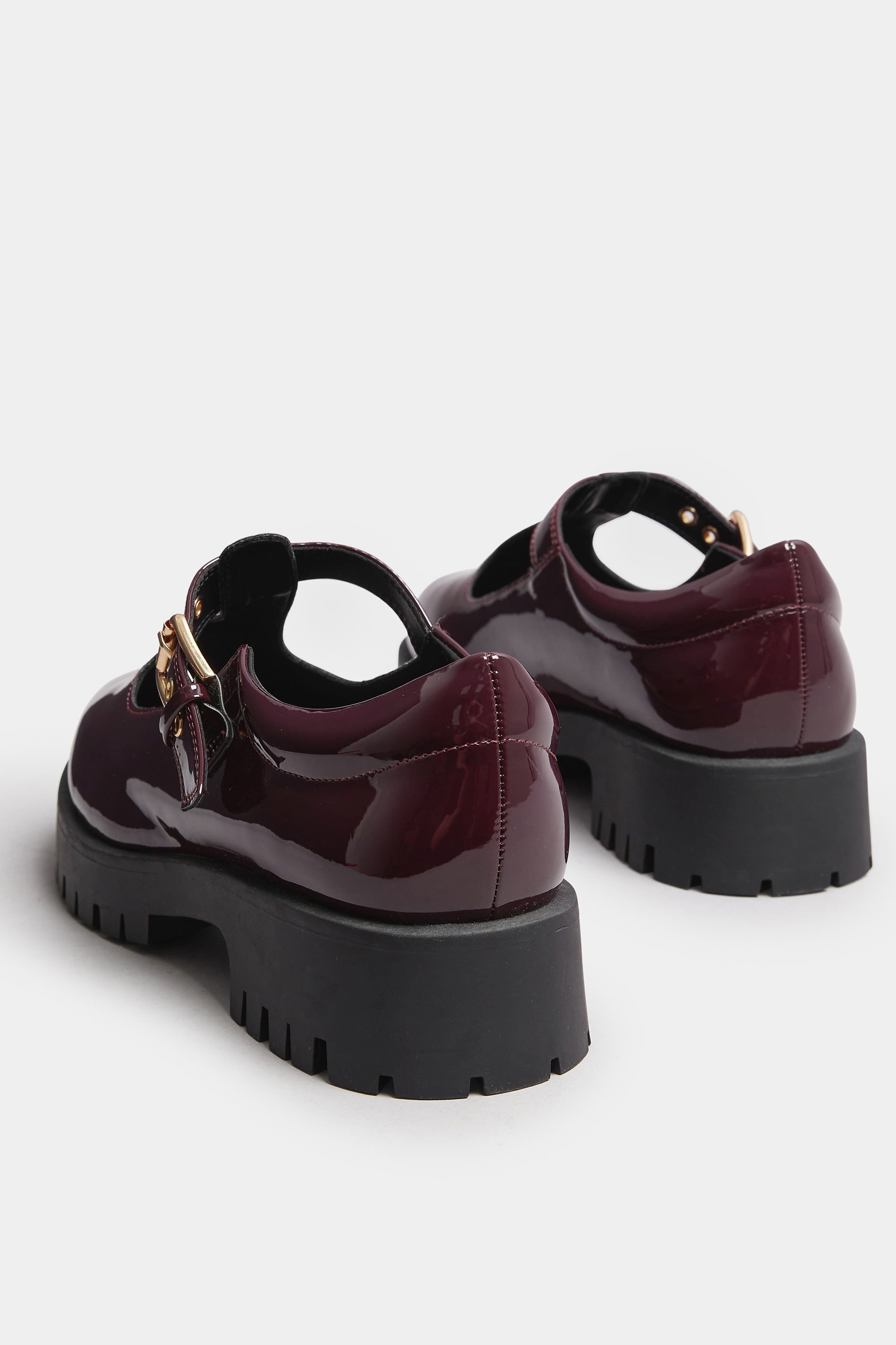 Burgundy Red Patent Chunky T-Bar Mary Janes In Extra Wide EEE Fit | Yours Clothing 5