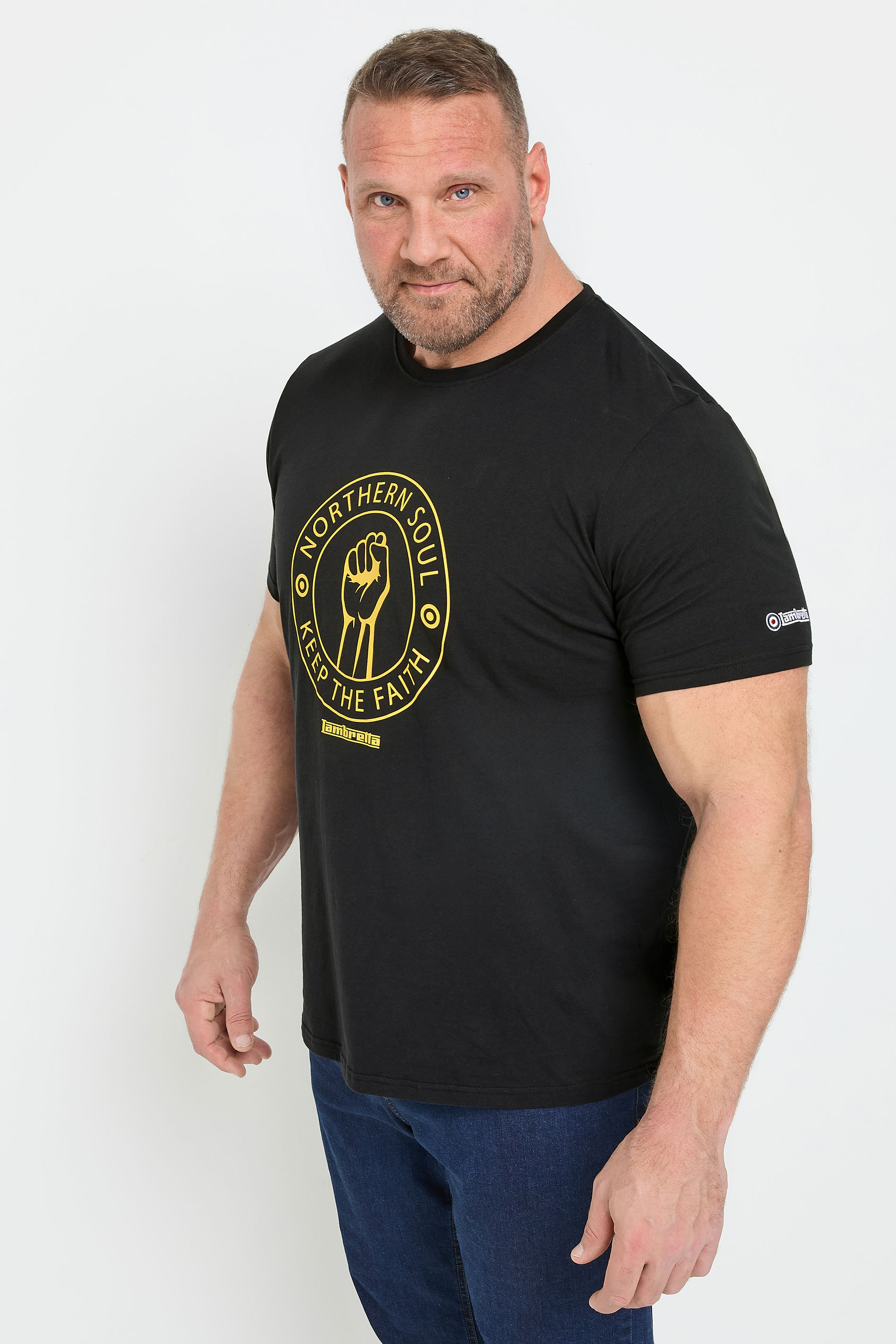 LAMBRETTA Big & Tall Black Northern Soul T-Shirt | BadRhino 1
