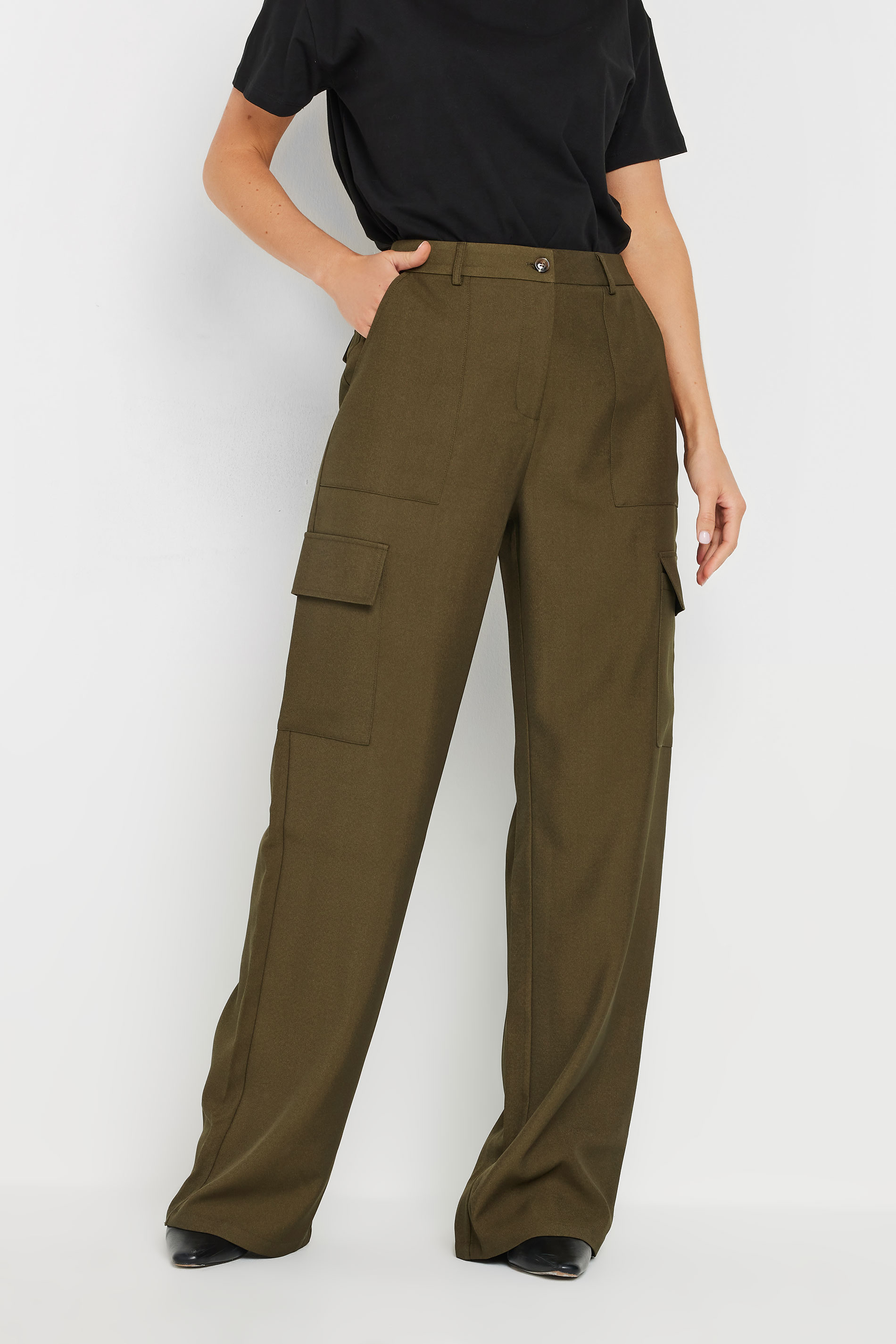LTS Tall Khaki Green Tailored Cargo Pocket Trousers | Long Tall Sally 3