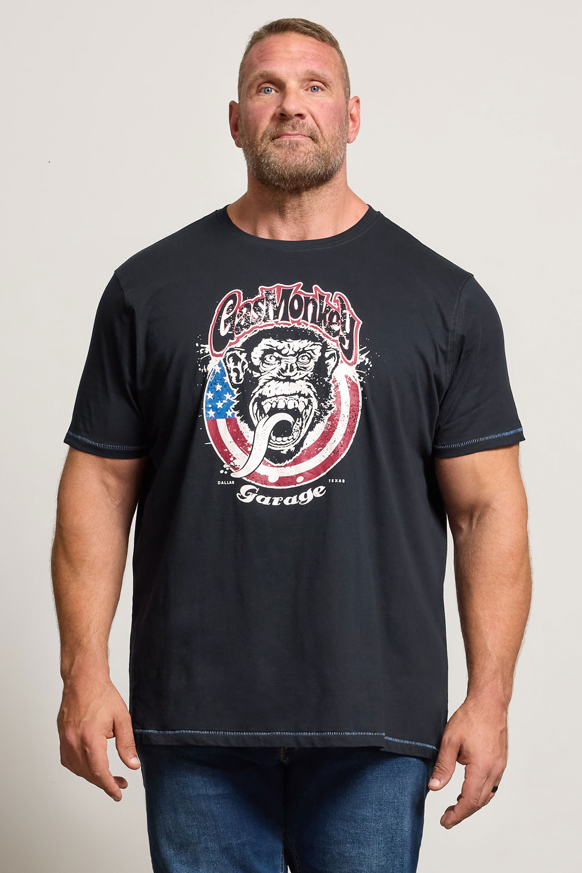 D555 Big & Tall Navy Blue Gas Monkey Graphic Print T-Shirt | BadRhino 1