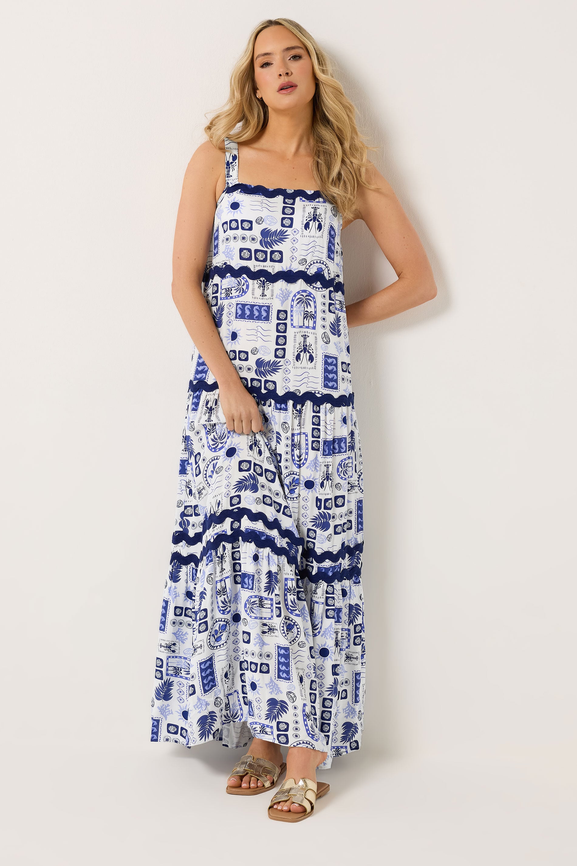 LTS Tall Women's Blue Postcard Print Maxi Dress | Long Tall Sally 1