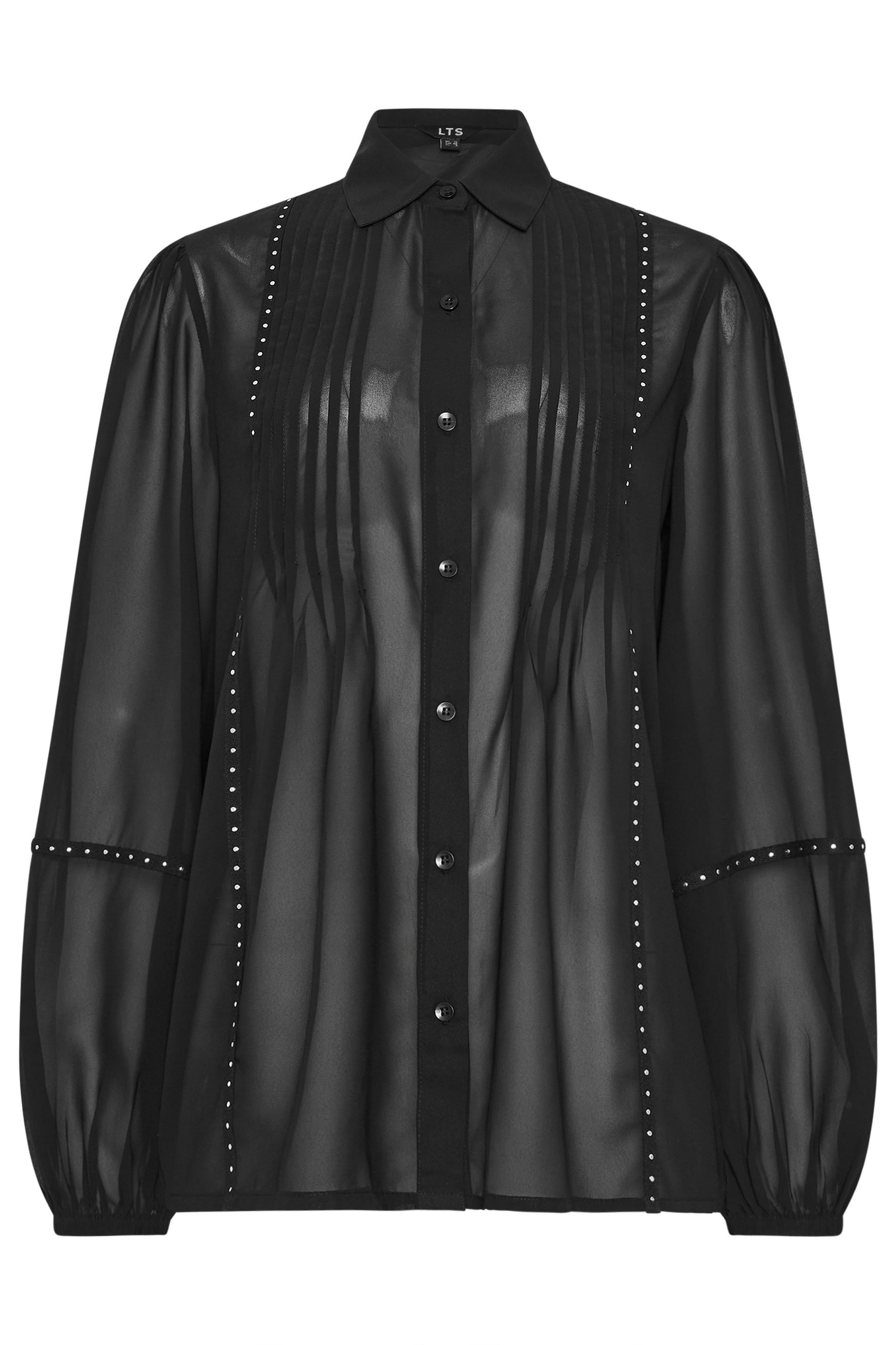 LTS Tall Black Stud Trim Pintuck Shirt | Long Tall Sally 5