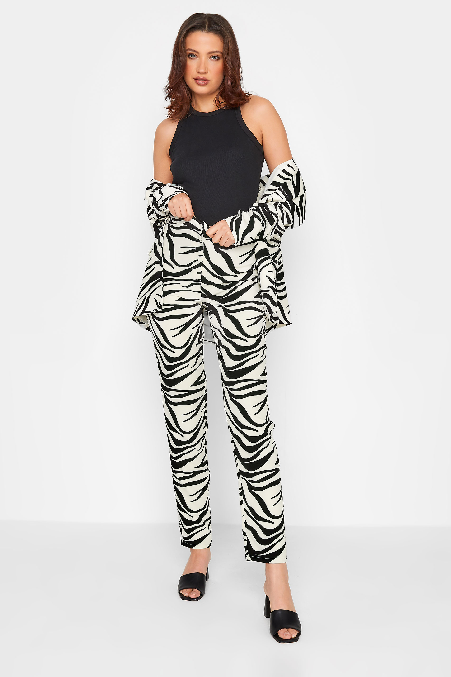 LTS Tall Black & White Zebra Print Slim Leg Trousers | Long Tall Sally 2
