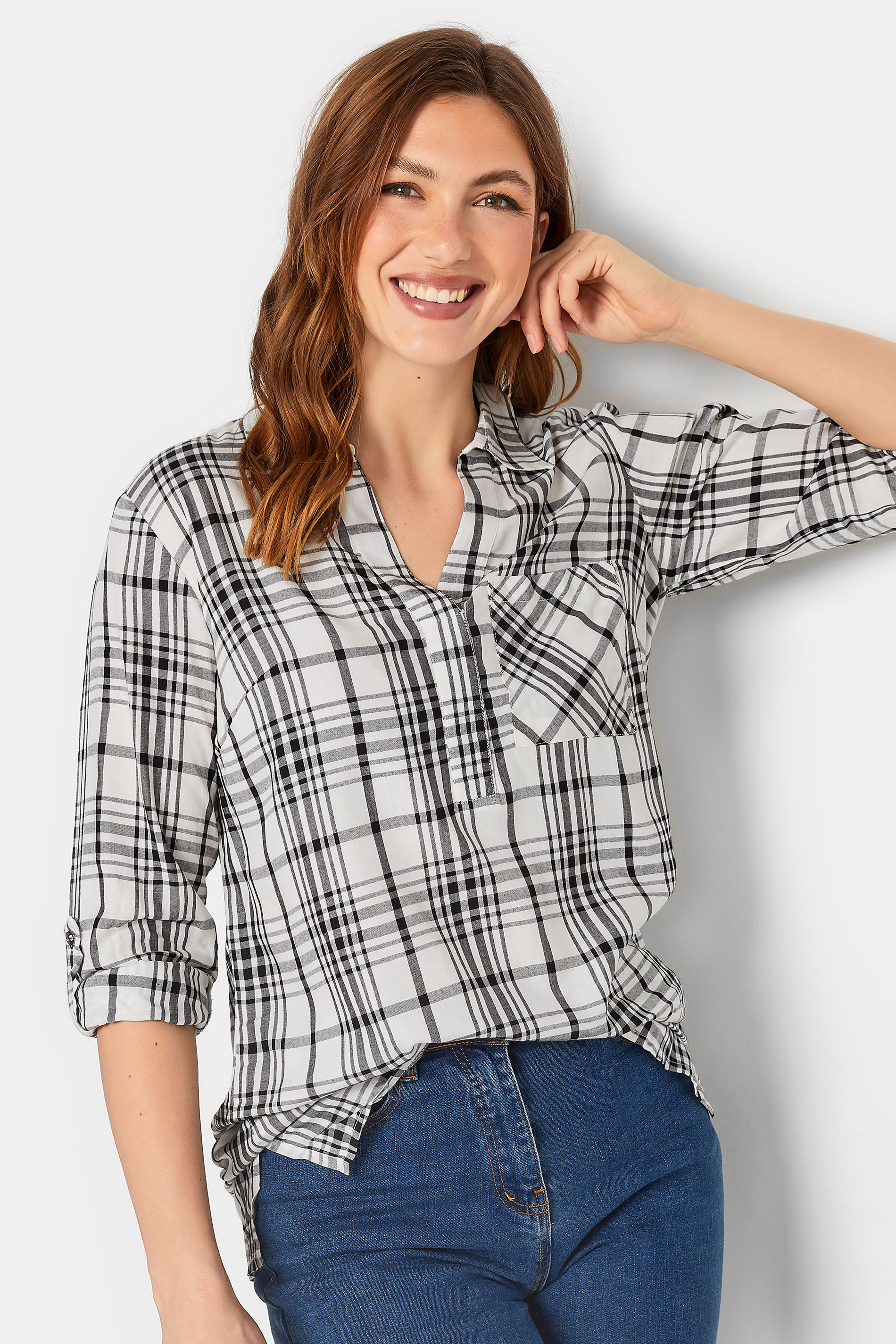 Tall Women's LTS White Check Overhead Shirt | Long Tall Sally 4