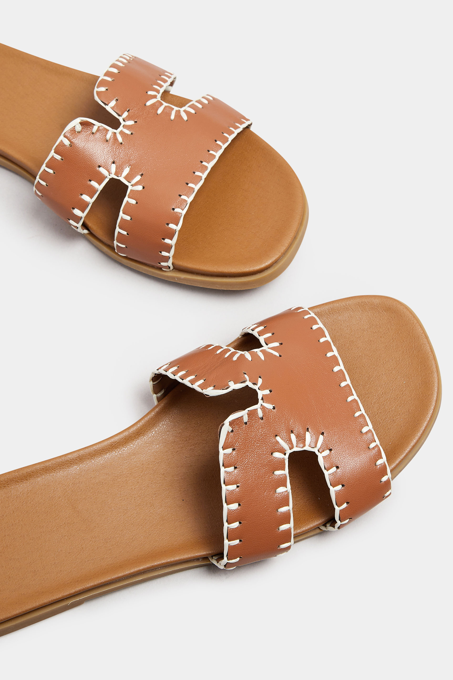 Brown Faux Leather Stitched Mule Sandals In Extra Wide EEE Fit | Yours Clothing 6