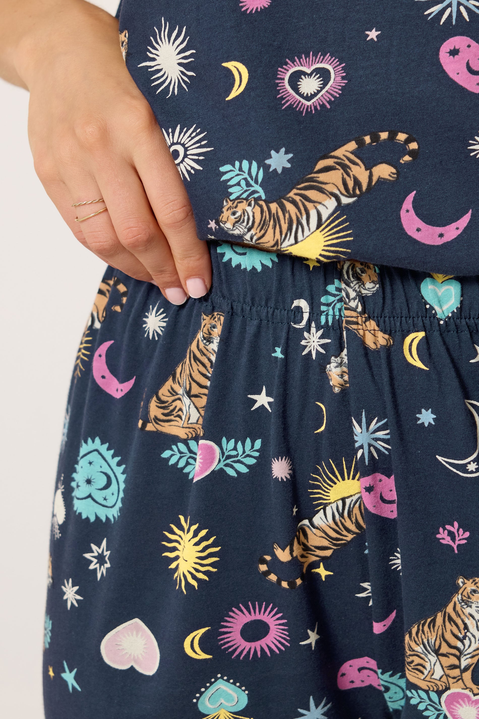 LTS Tall Women's Navy Blue Celestial Tiger Cotton Wide Leg Pyjama Set | Long Tall Sally 4