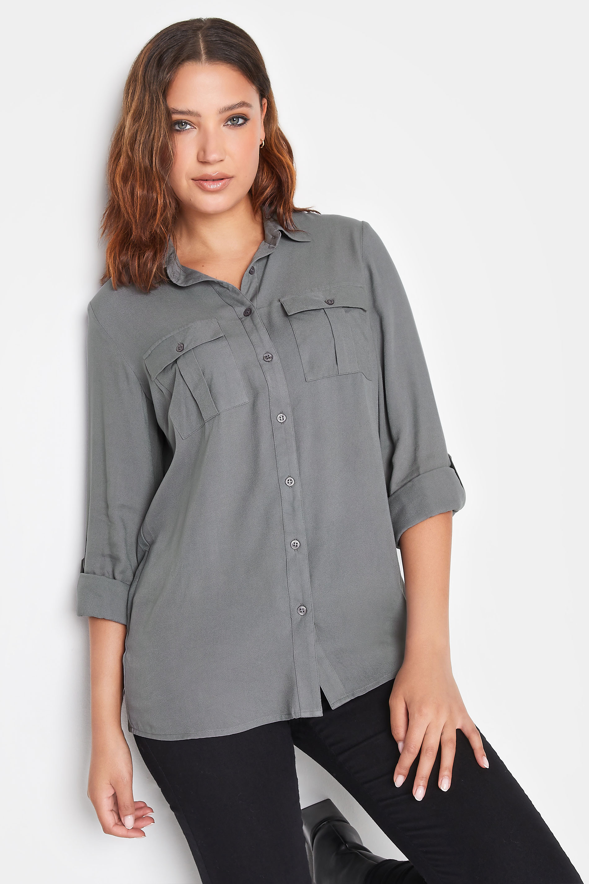 LTS Tall Grey Long Sleeve Utility Shirt | Long Tall Sally 1
