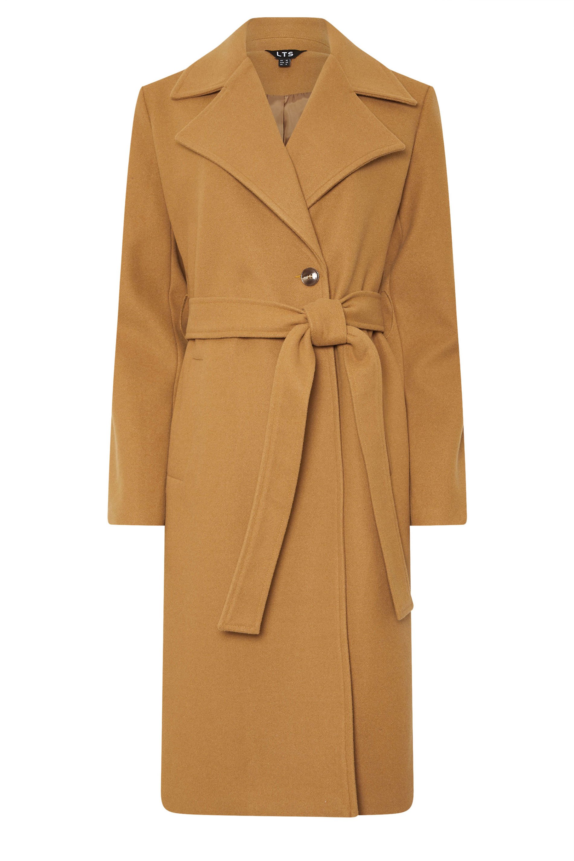 LTS Tall Beige Brown Formal Wrap Belted Midi Coat | Long Tall Sally 5