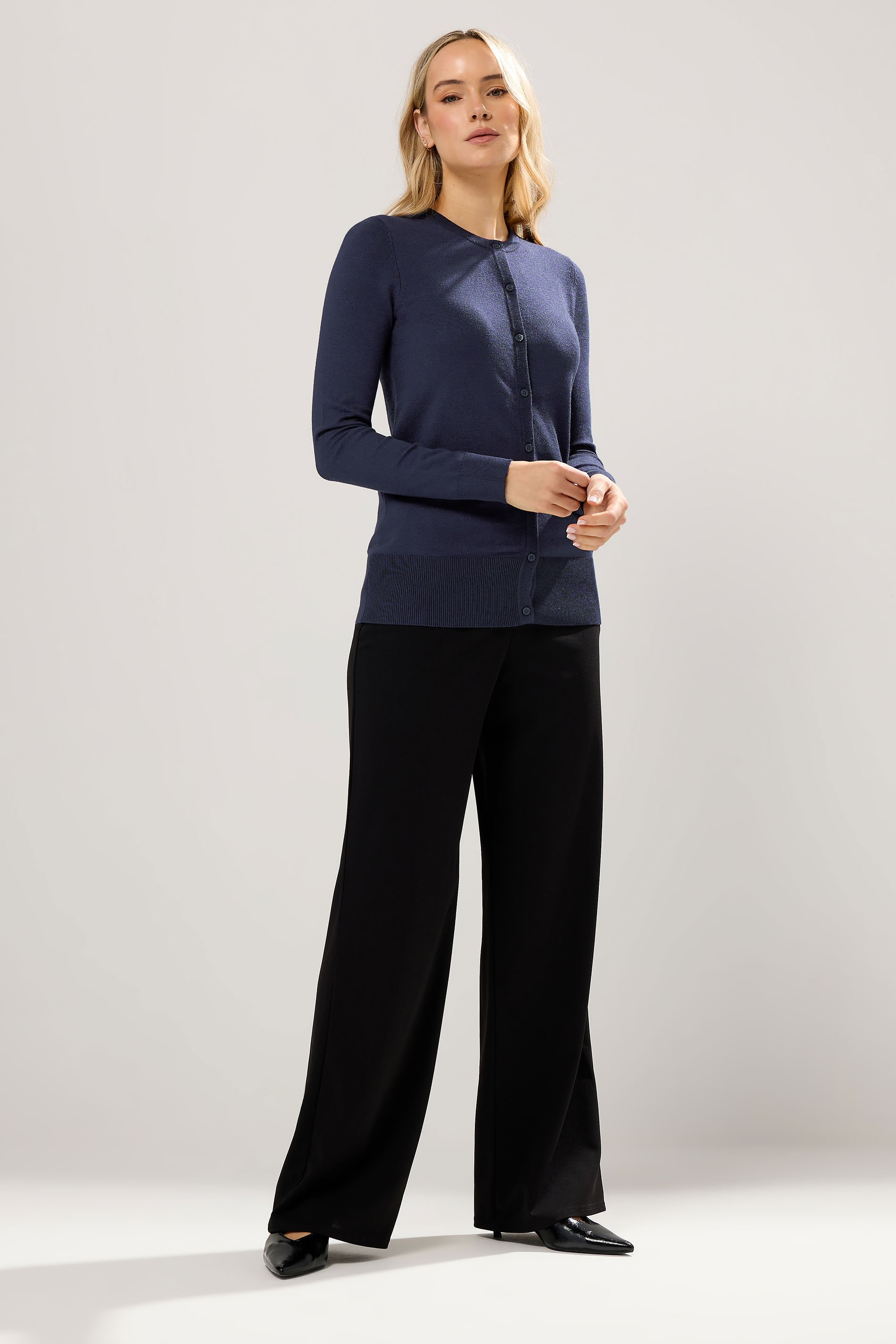 LTS Tall Navy Blue Crew Neck Button Cardigan | Long Tall Sally 2
