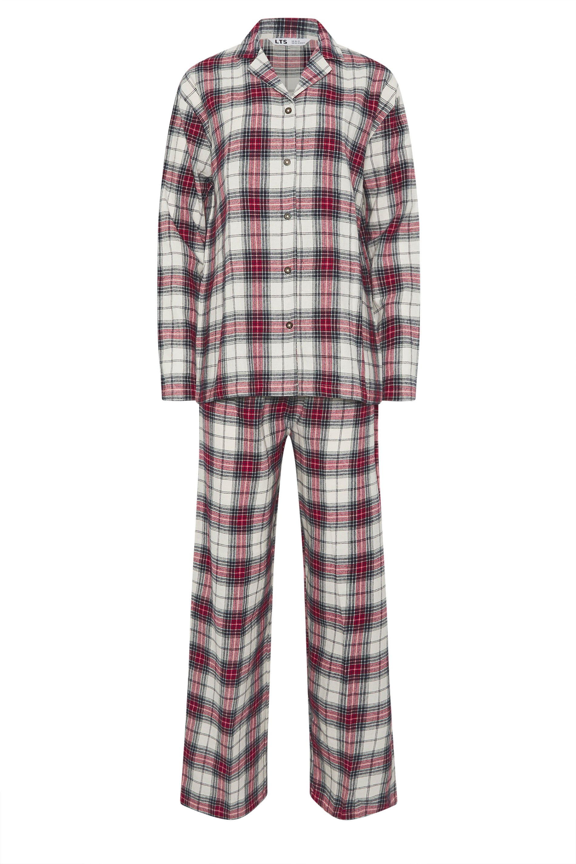 LTS Tall Ivory White & Red Cotton Check Pyjama Set | Long Tall Sally 7