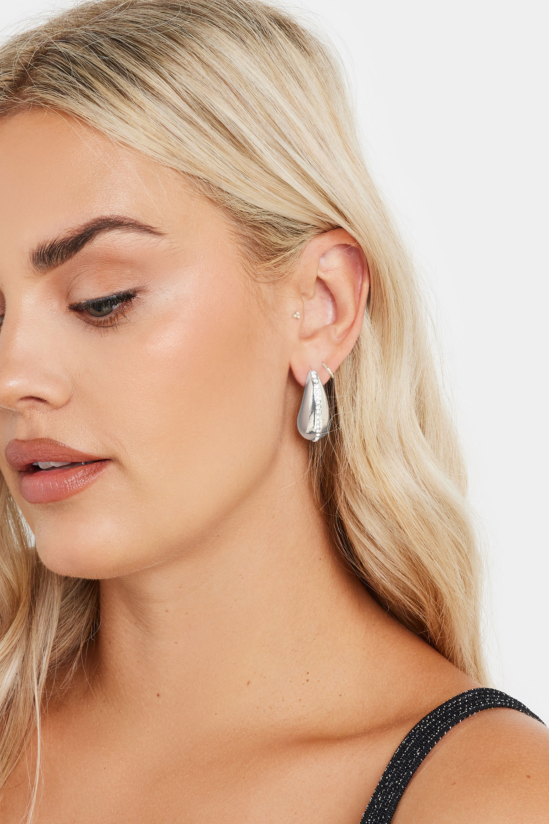 Silver Tone Tear Drop Diamante Earrings | Yours Clothing 1