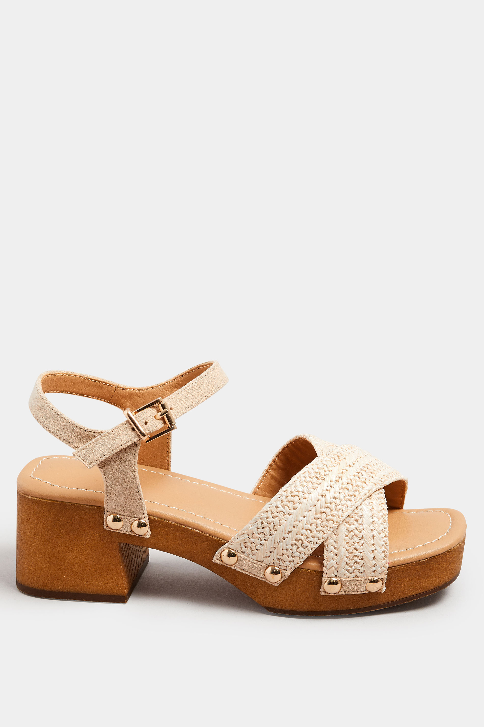 Natural Brown Cross Over Platform Wooden Clog Sandals In Wide E Fit | Yours Clothing 4