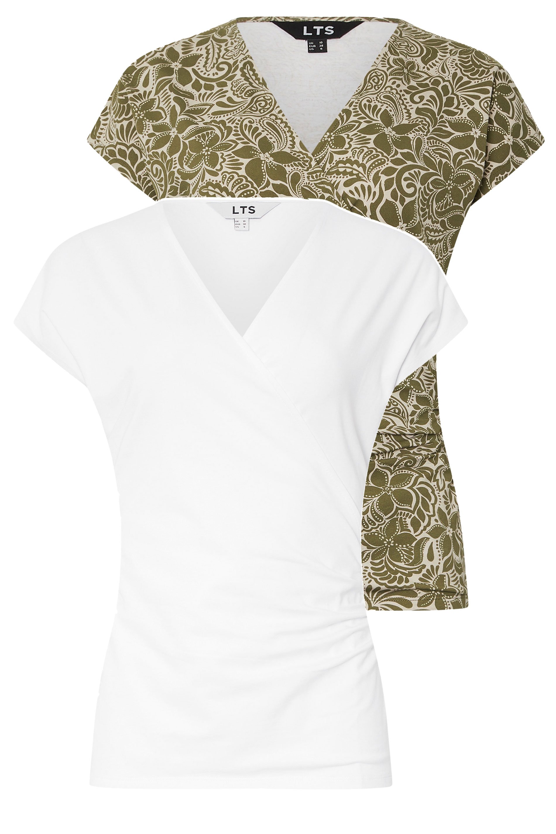LTS Tall 2 PACK Green & White Floral Grown Sleeve Wrap Tops | Long Tall Sally 7