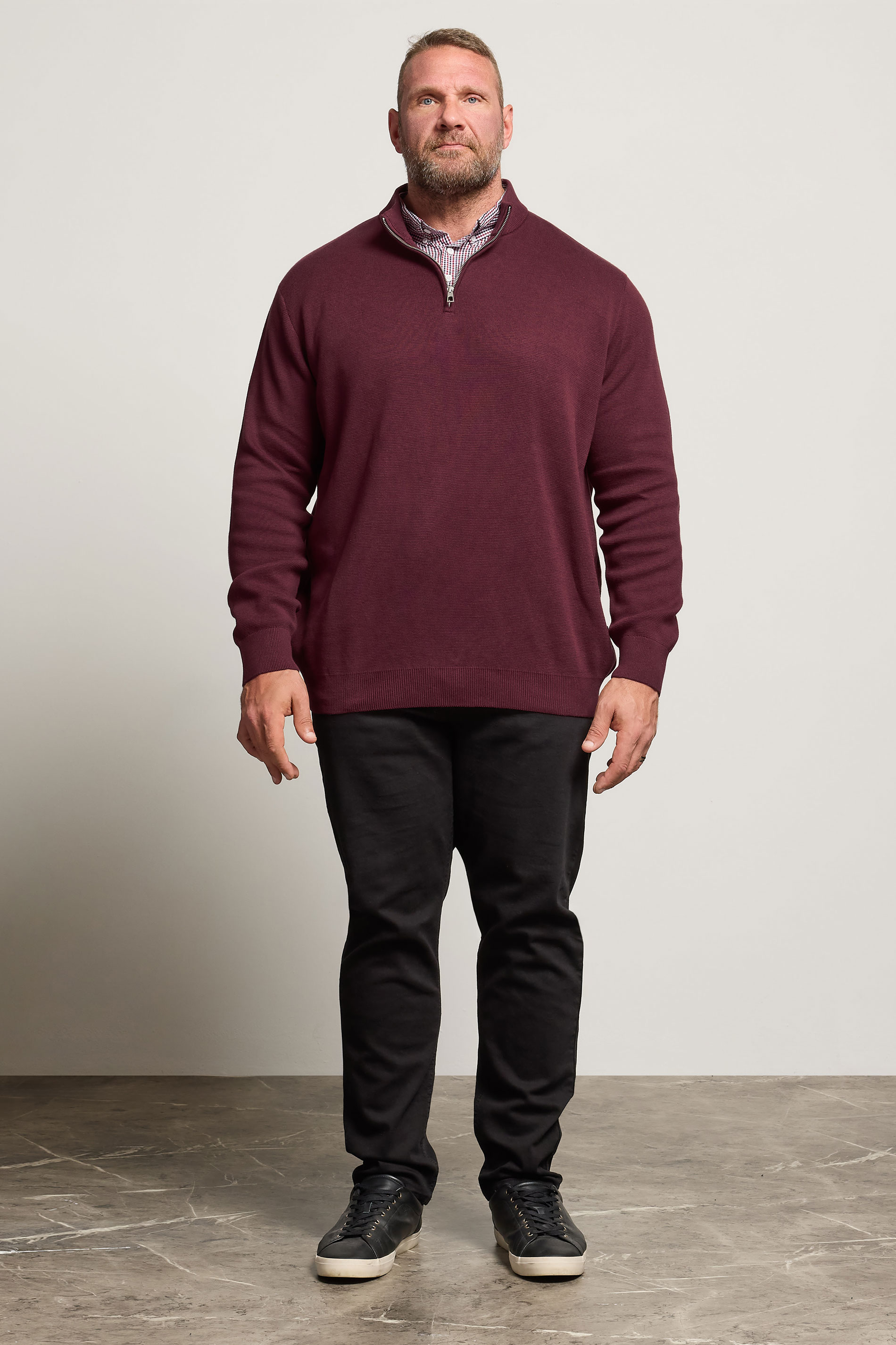 BadRhino Big & Tall Burgundy Red Mock Shirt Milano Quarter Zip Jumper | BadRhino 2