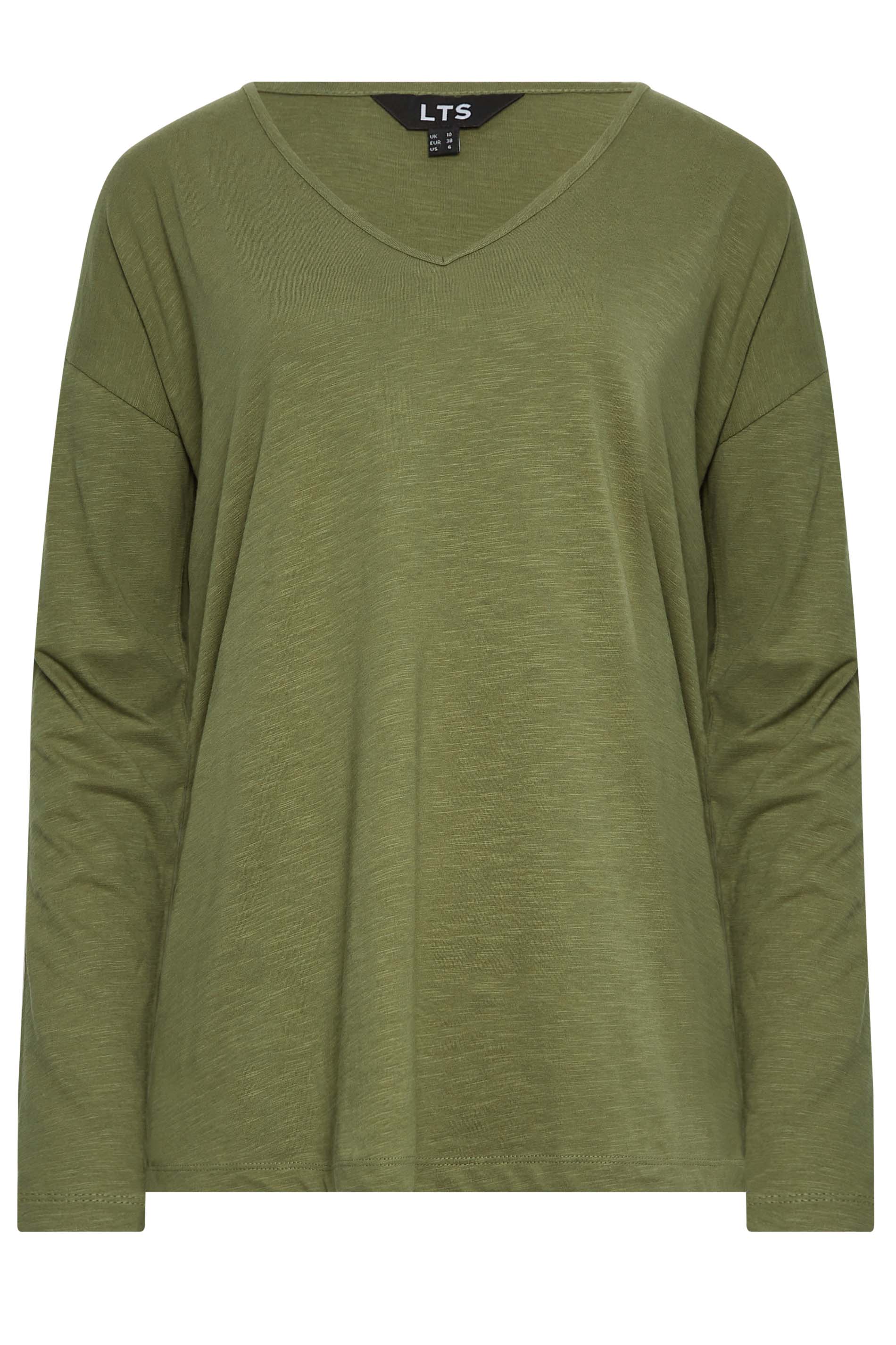 LTS Tall Khaki Green V-Neck Long Sleeve Cotton T-Shirt | Long Tall Sally 7
