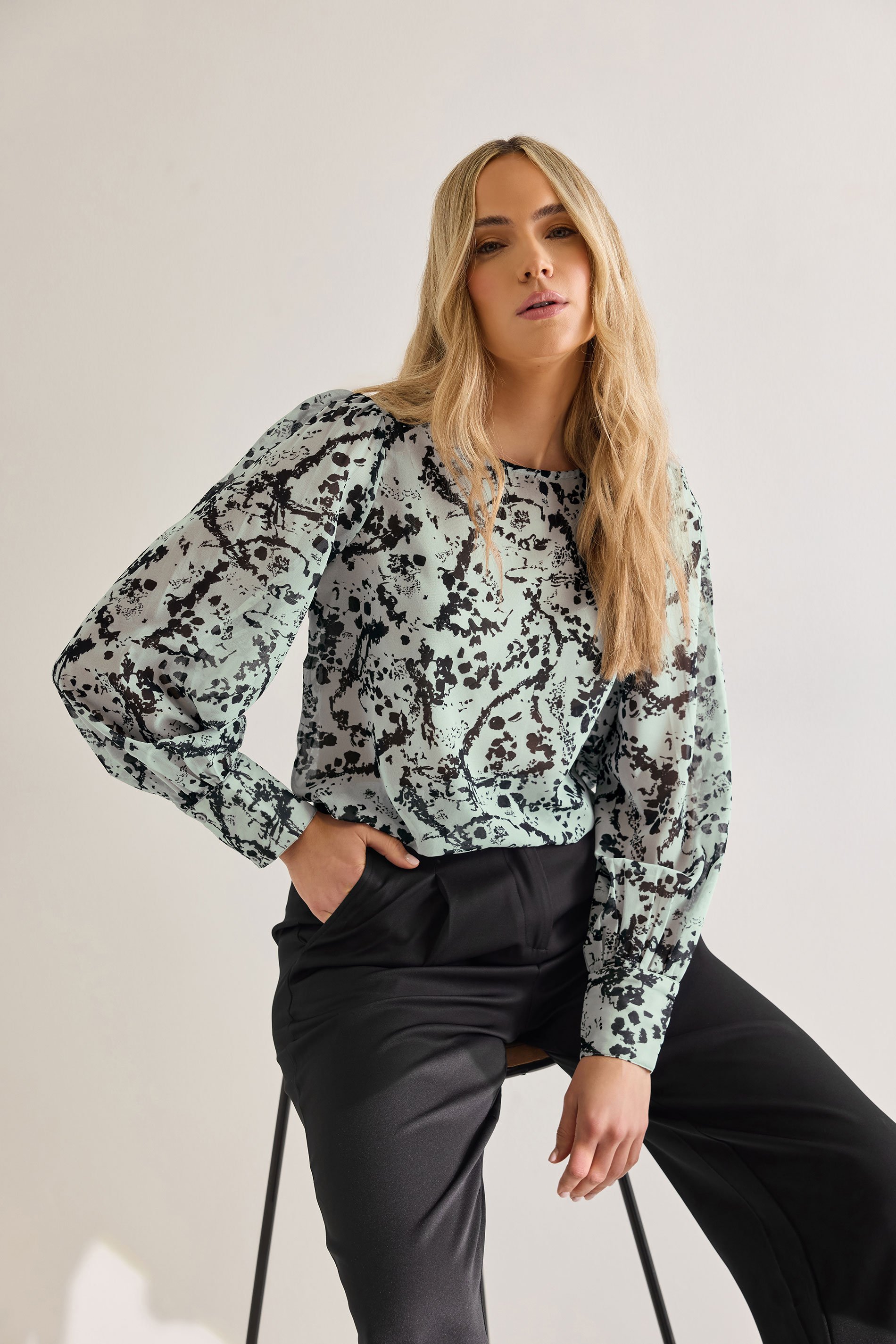 LTS Tall Ivory White Sheer Abstract Blouse | Long Tall Sally 1