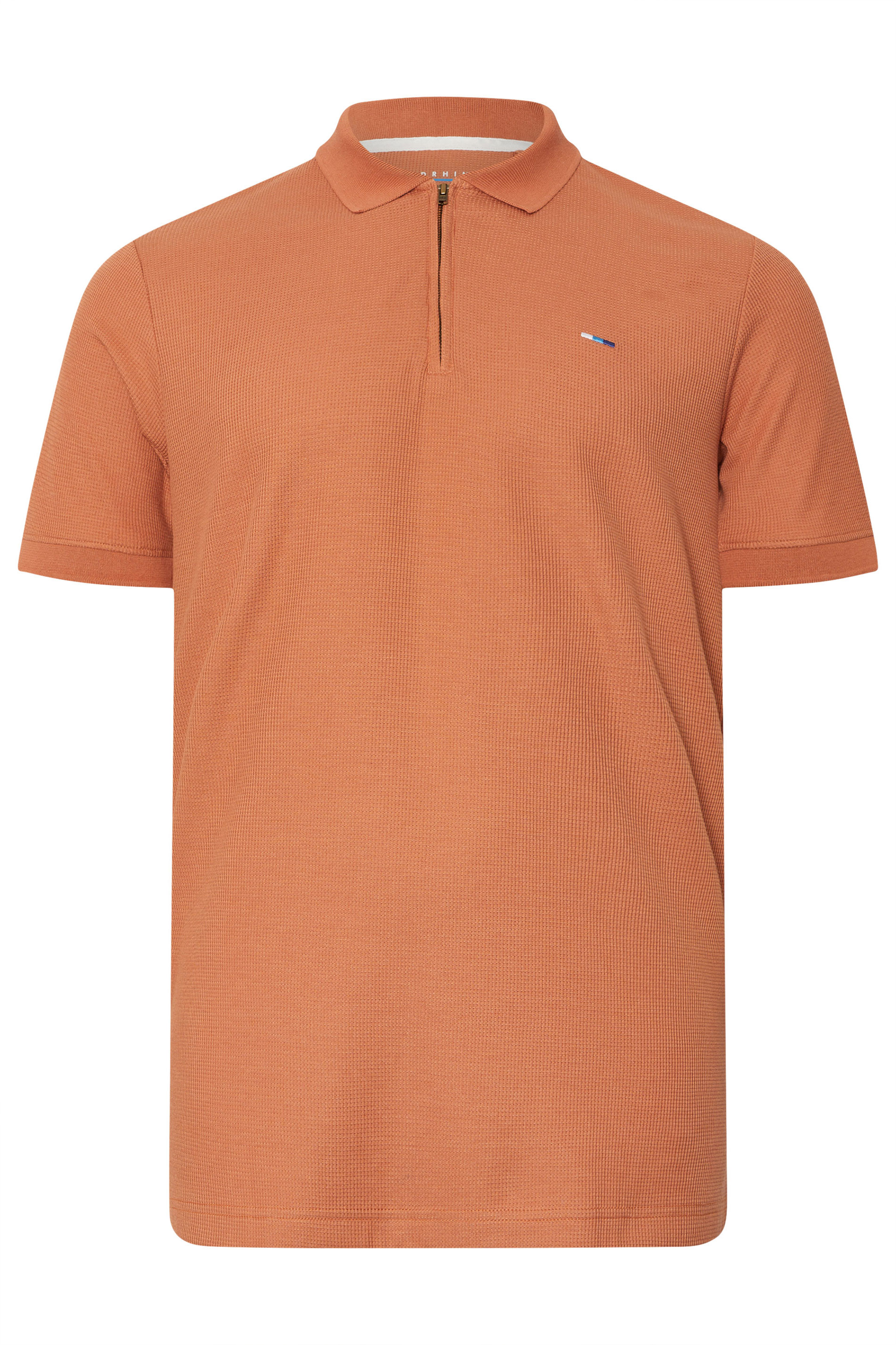 BadRhino Big & Tall Orange Waffle Texture Zip Polo Shirt | BadRhino 6