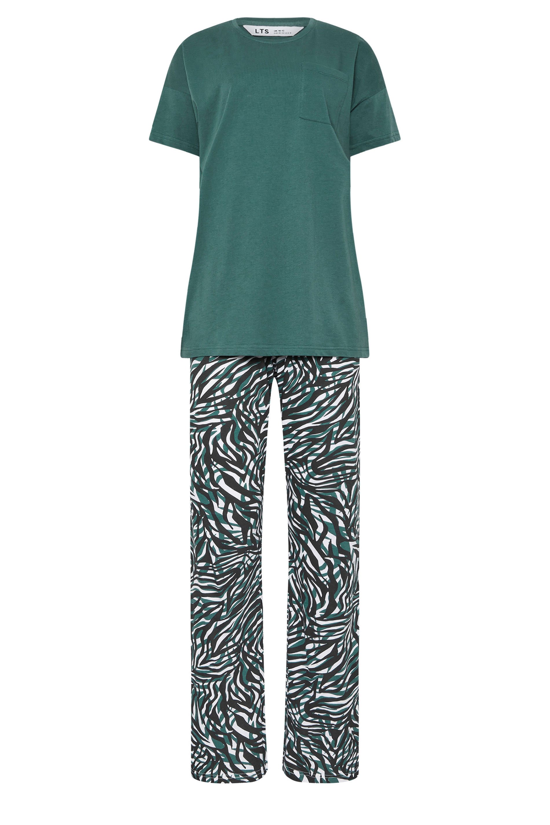 LTS Tall Green Cotton Zebra Wide Leg Pyjama Set | Long Tall Sally 5