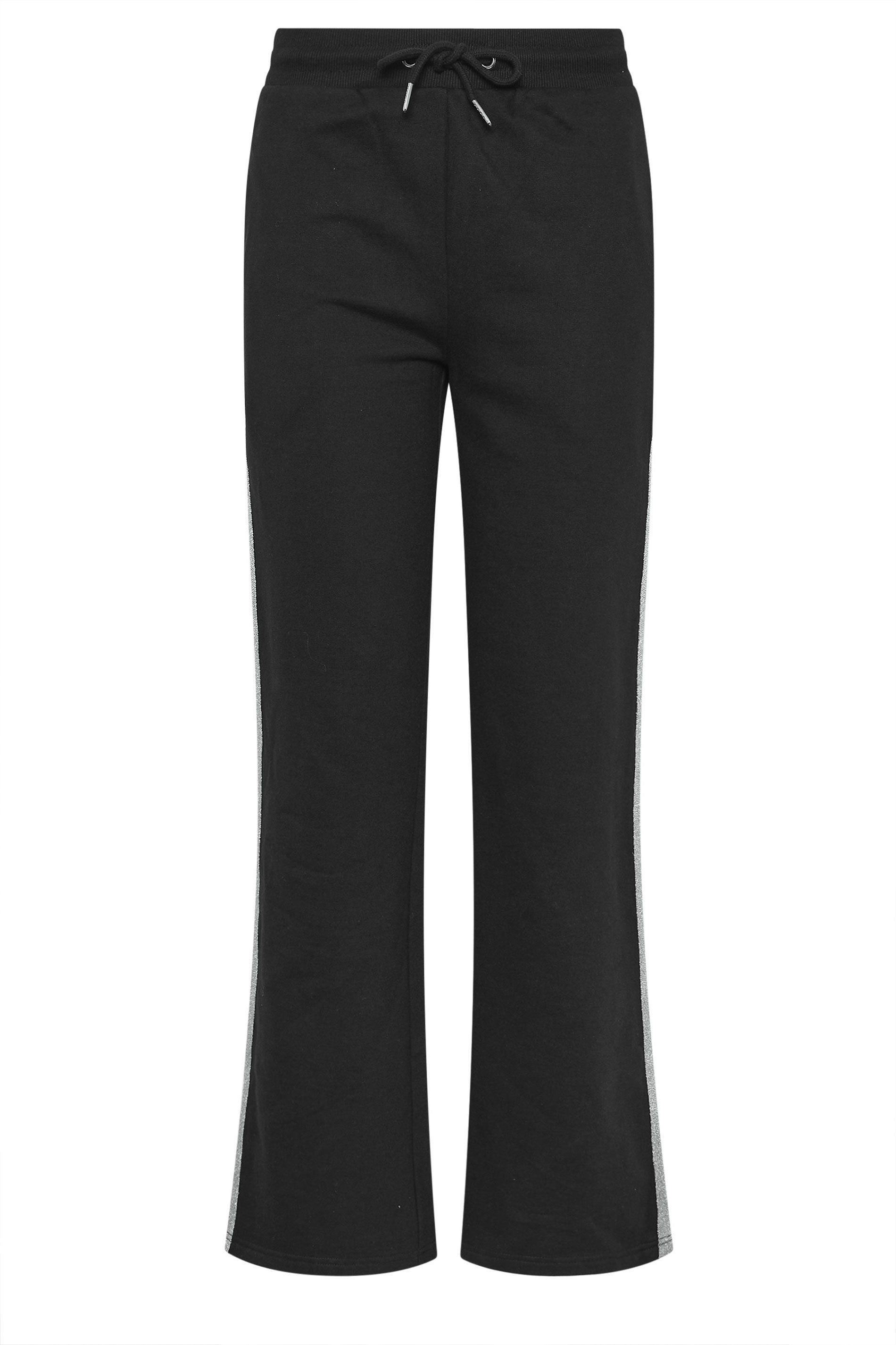 LTS Tall Black Metallic Stripe Wide Leg Joggers | Long Tall Sally 6