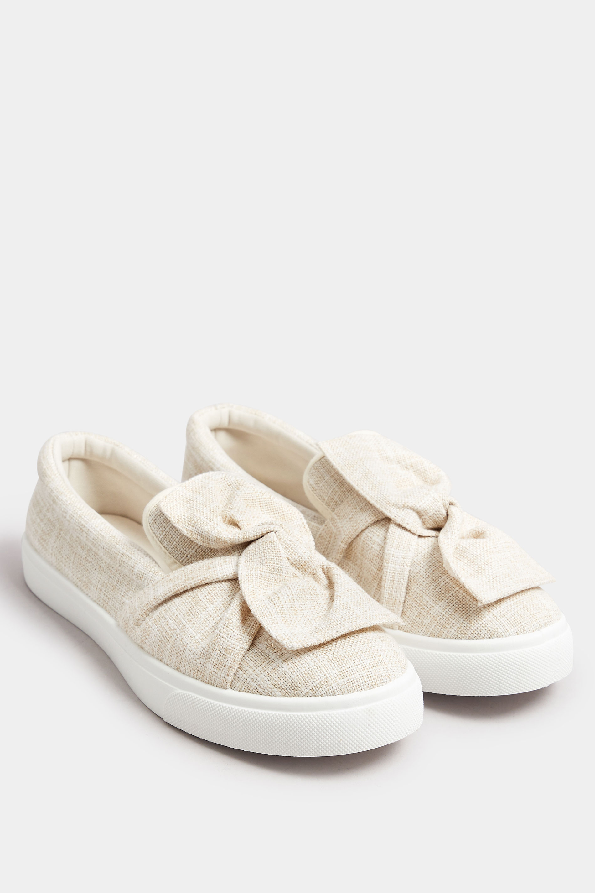 Beige Brown Canvas Twisted Bow Slip-On Trainers | Yours Clothing 2