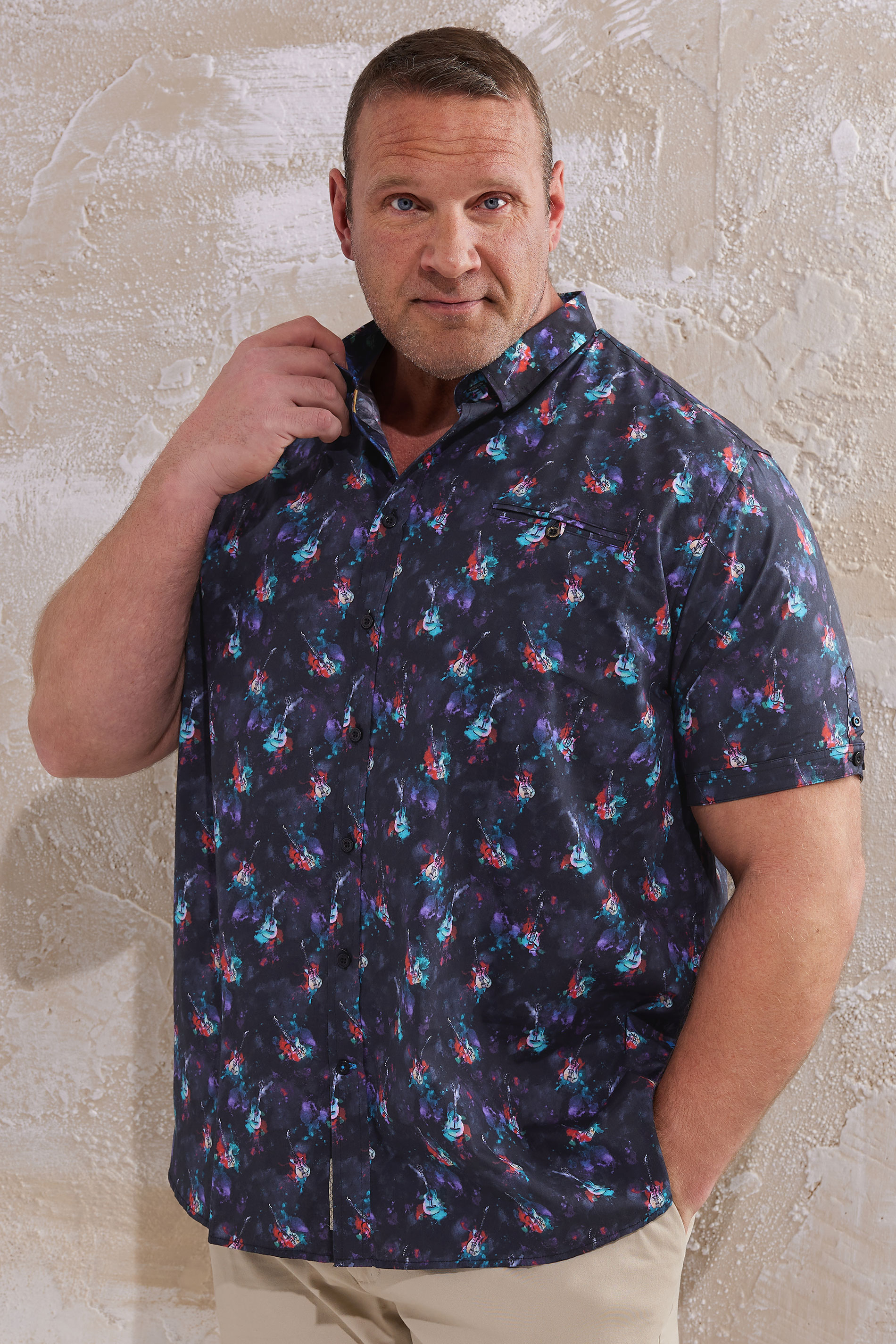 D555 Big & Tall Black Guitar Print Shirt | BadRhino 1
