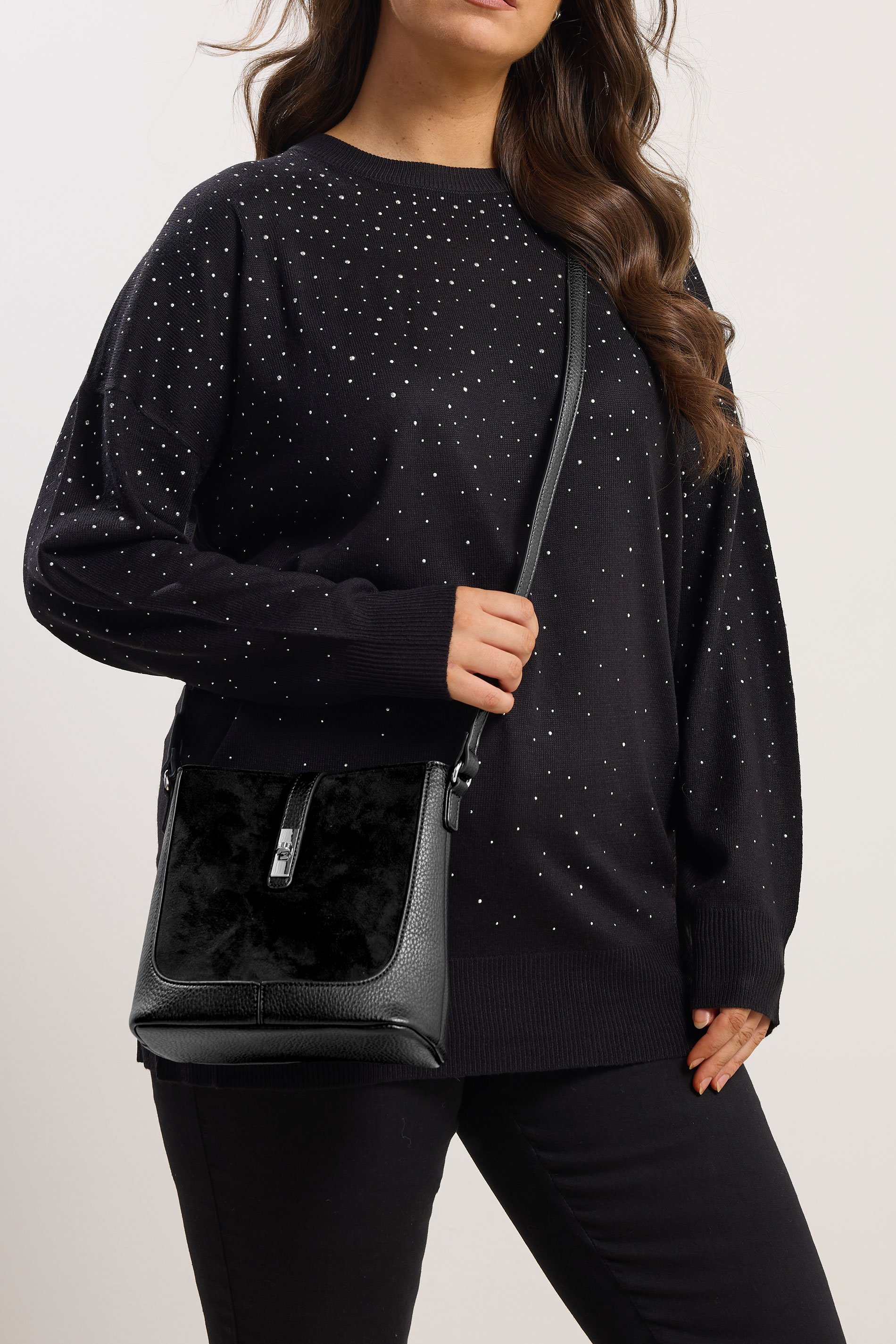 Black Faux Suede Cross Body Bag | Yours Clothing 1