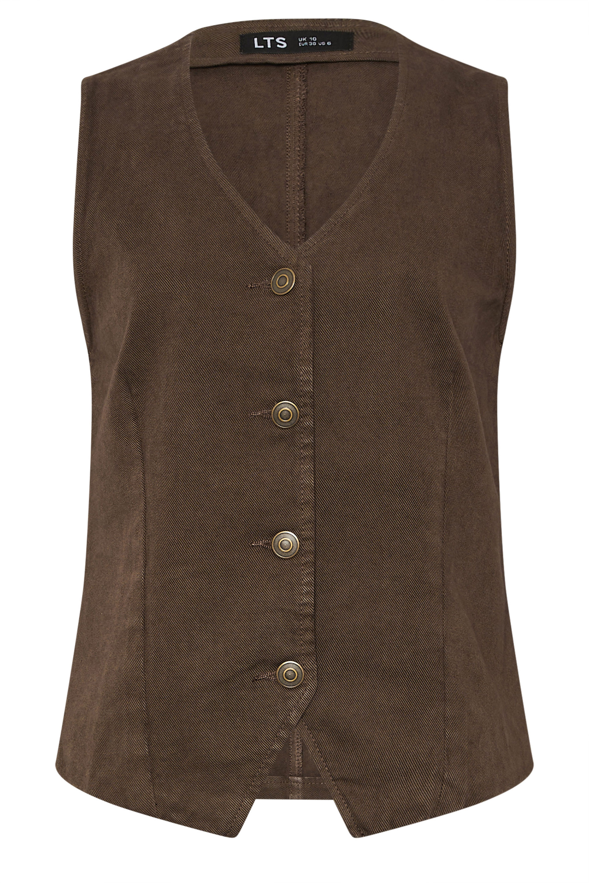 LTS Tall Women's Chocolate Brown Denim Cotton Waistcoat | Long