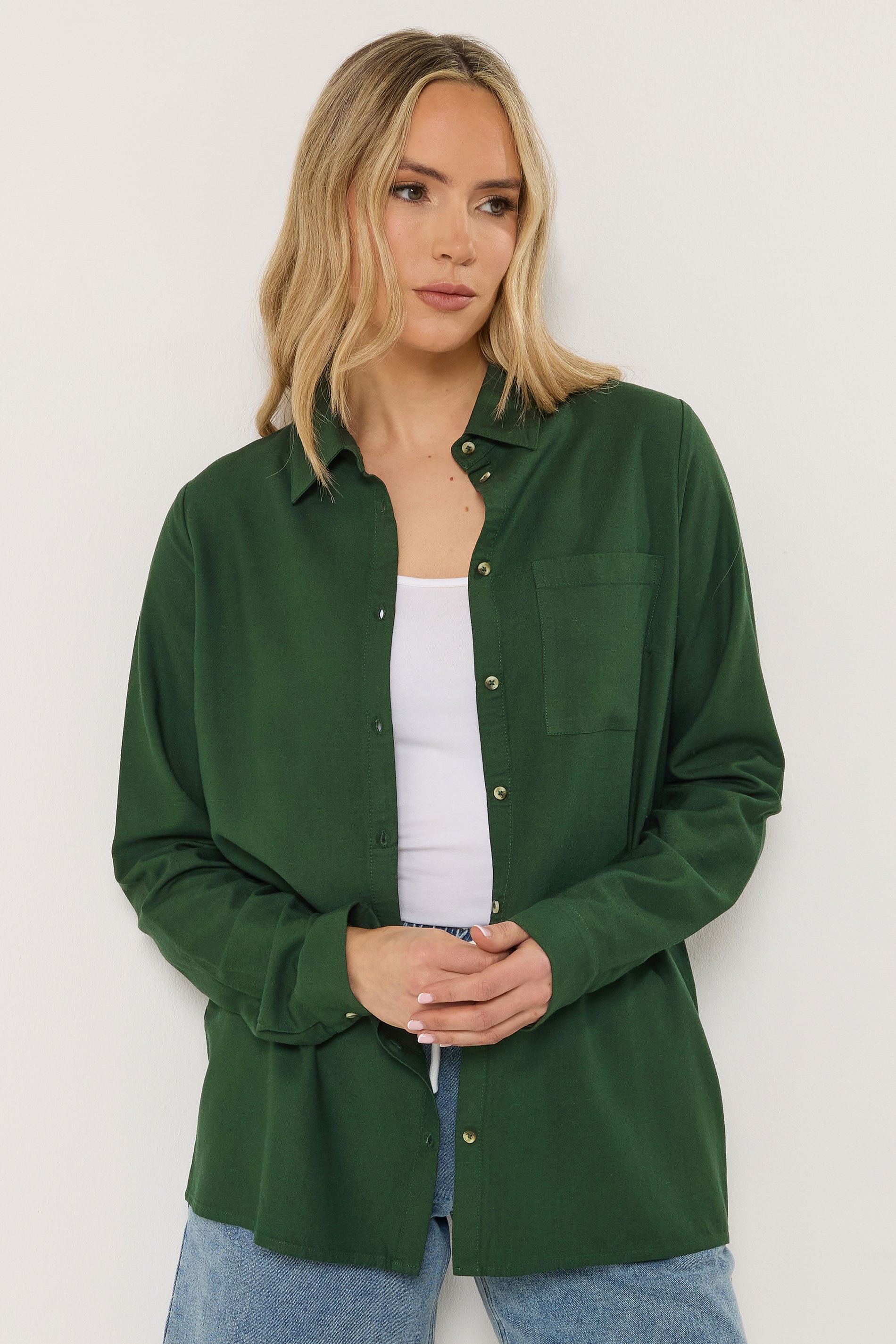 LTS Tall Women's Forest Green Long Sleeve Linen Shirt | Long Tall Sally  1