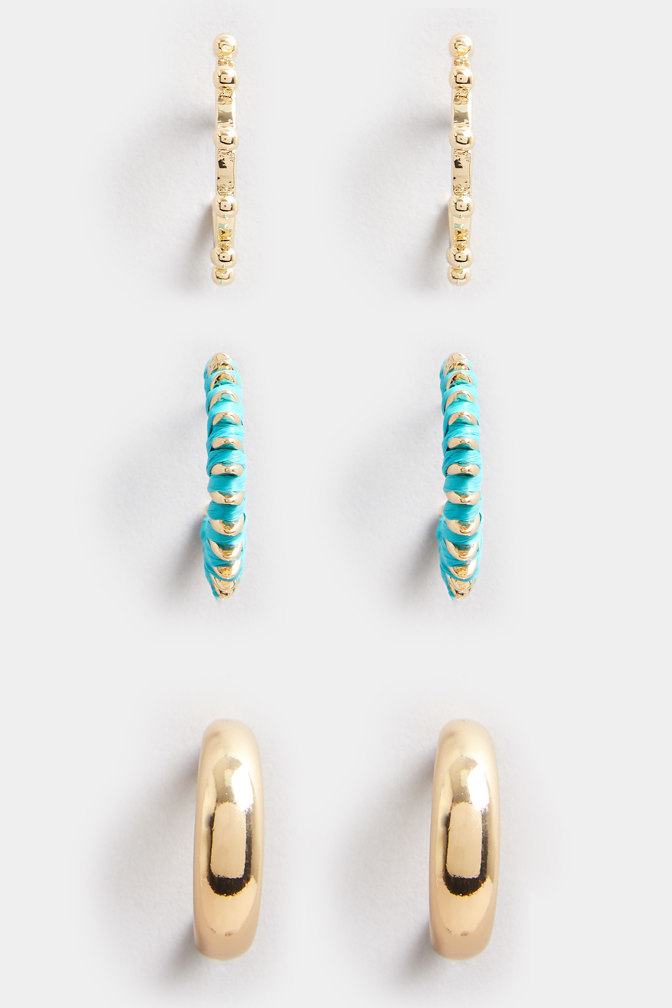 3 PACK Gold Tone Teal Hoop Earrings 3