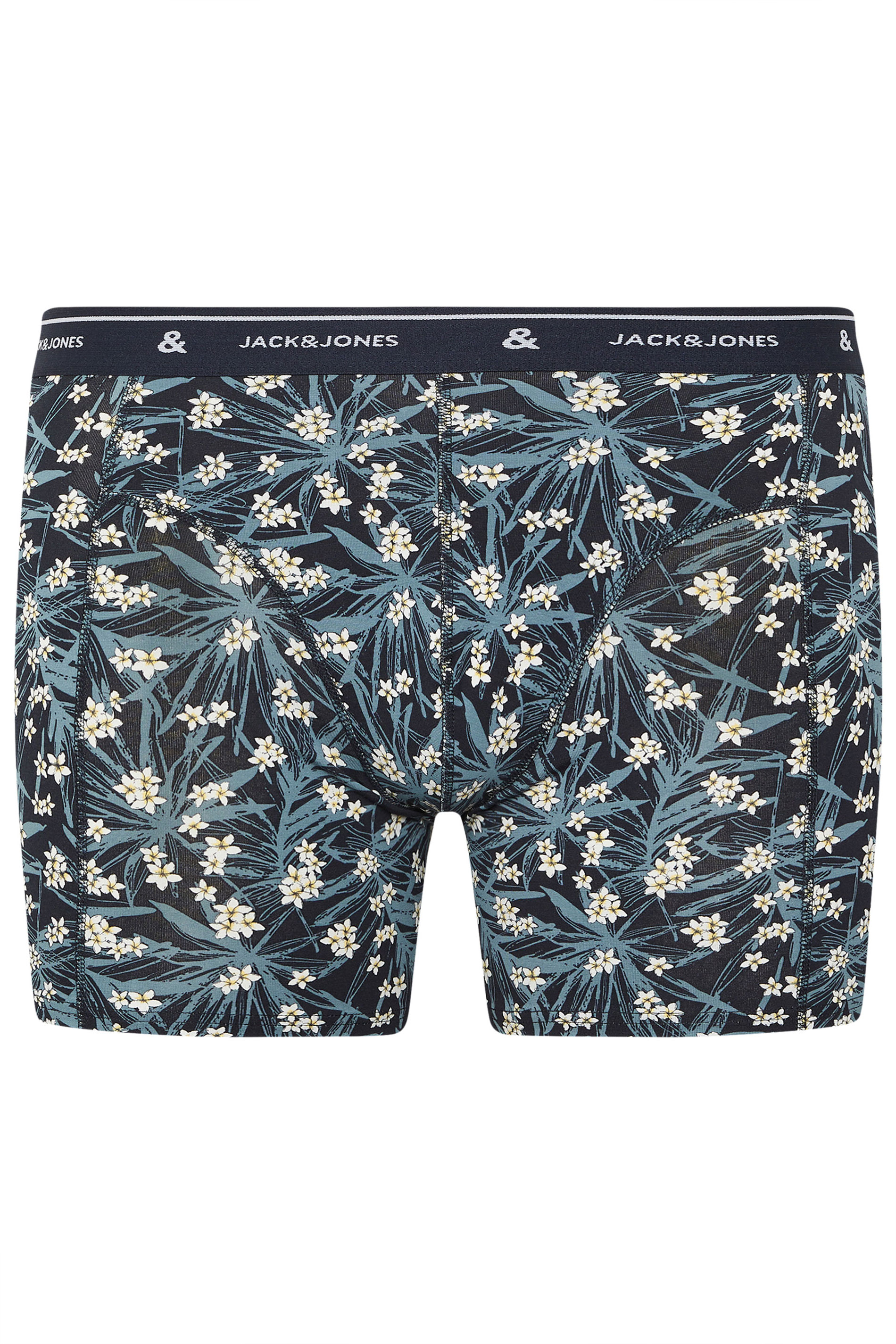 JACK & JONES Big & Tall 3 Pack Chambray Blue Floral Patterned Boxers | BadRhino 9