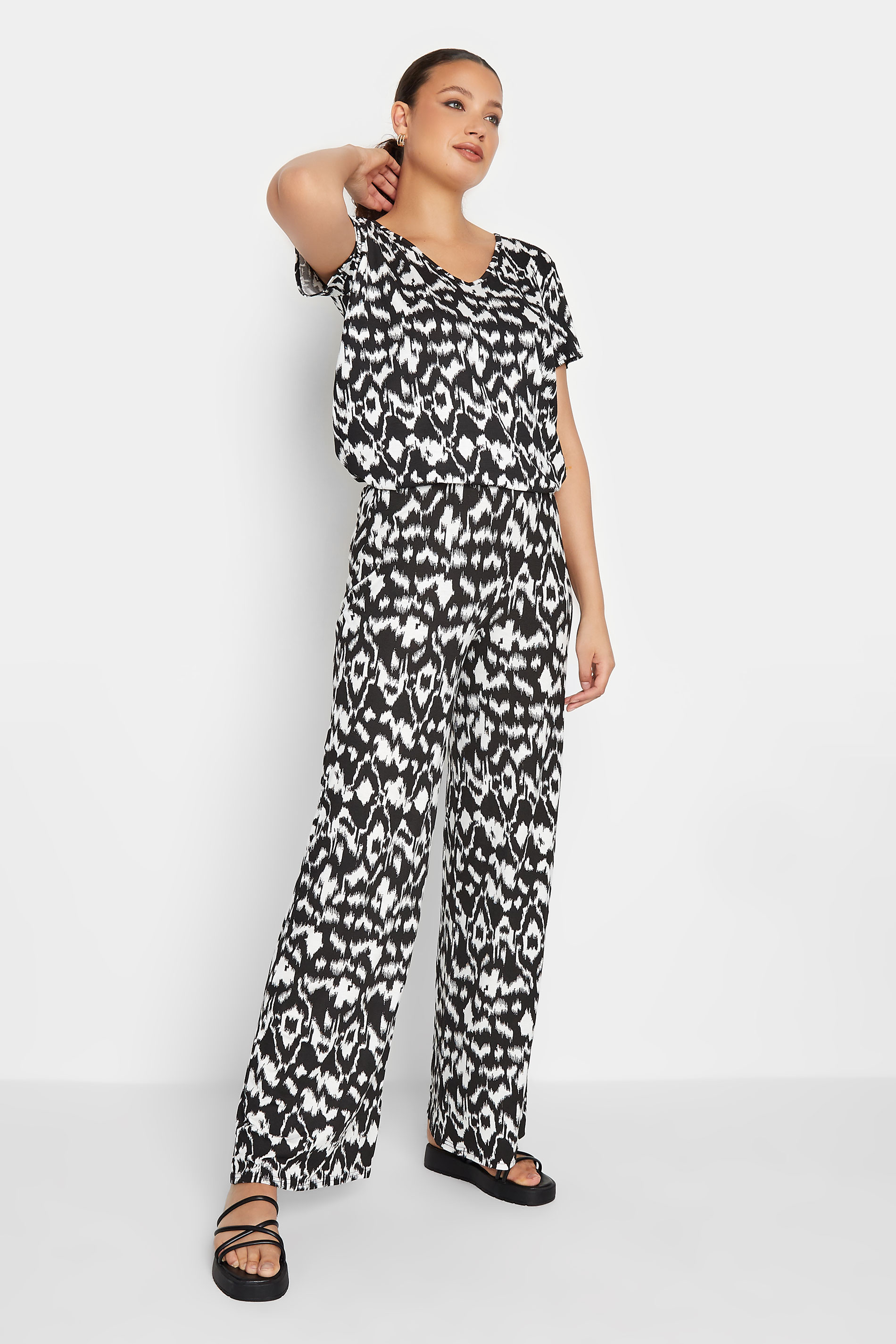 LTS Tall Black & White Abstract Print Wide Leg Trousers  | Long Tall Sally 2