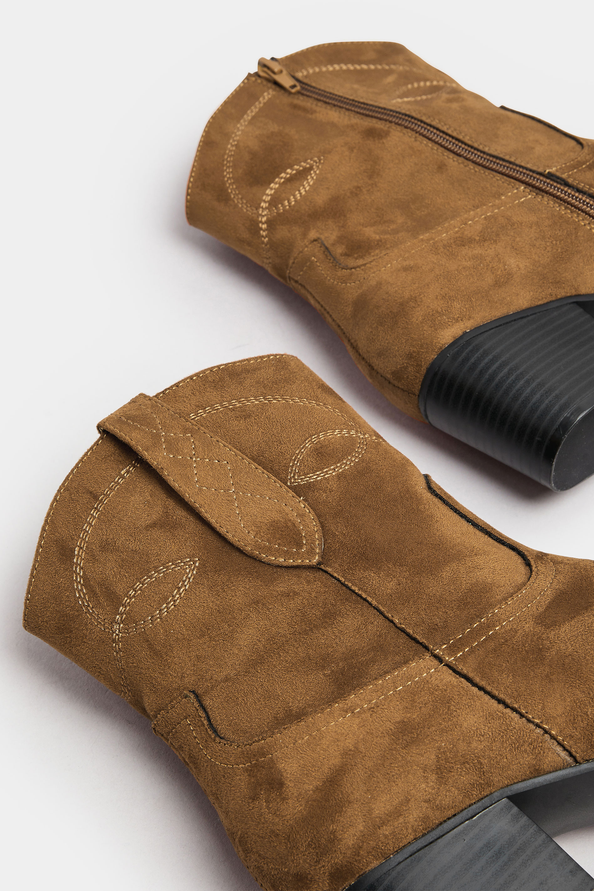 Brown Faux Suede Contrast Stitch Western Heel Ankle Boots In Extra Wide EEE Fit | Yours Clothing 7