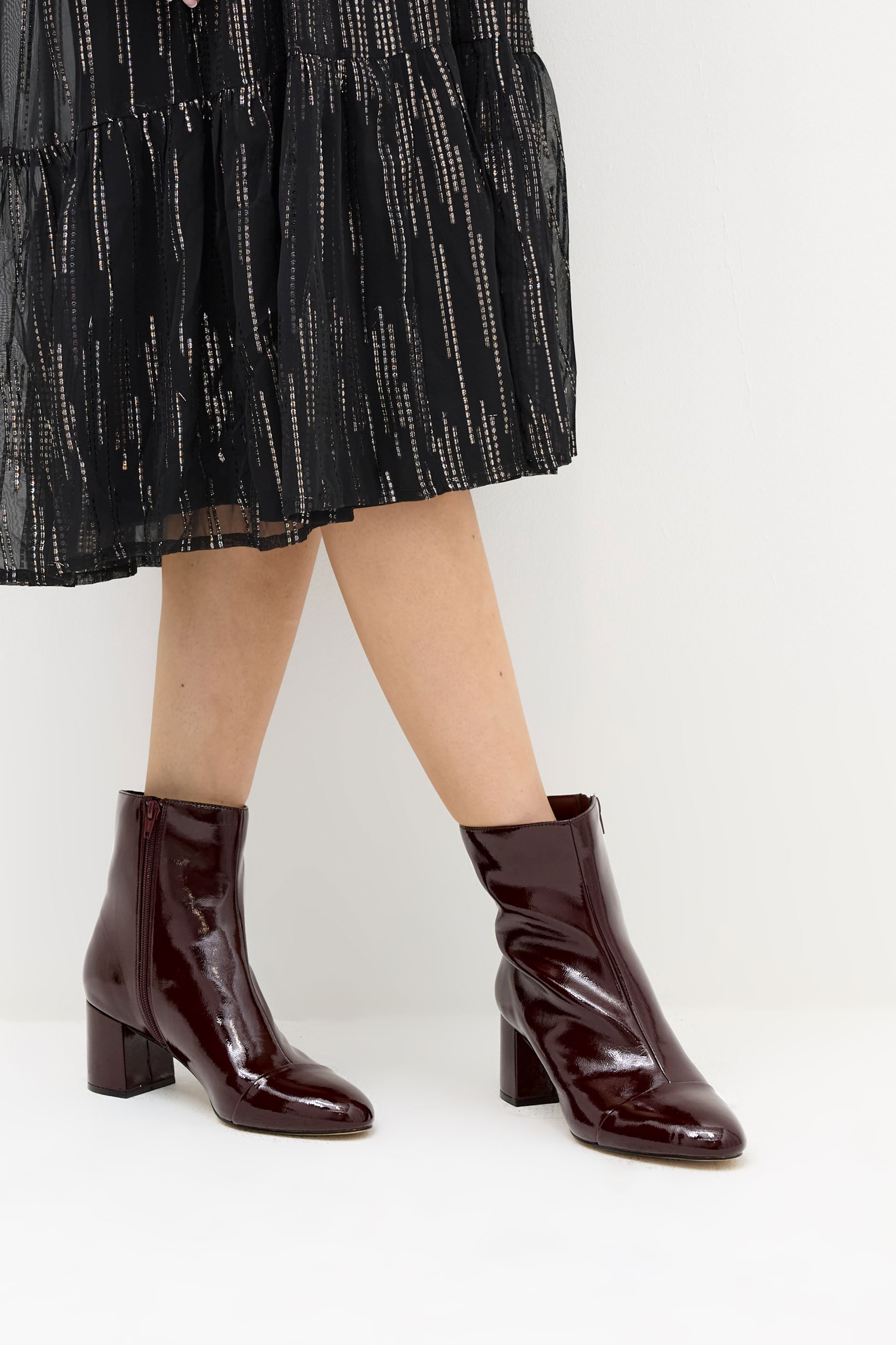 LTS Burgundy Red Patent Block Heel Ankle Boot In Standard Fit | Long Tall Sally 1
