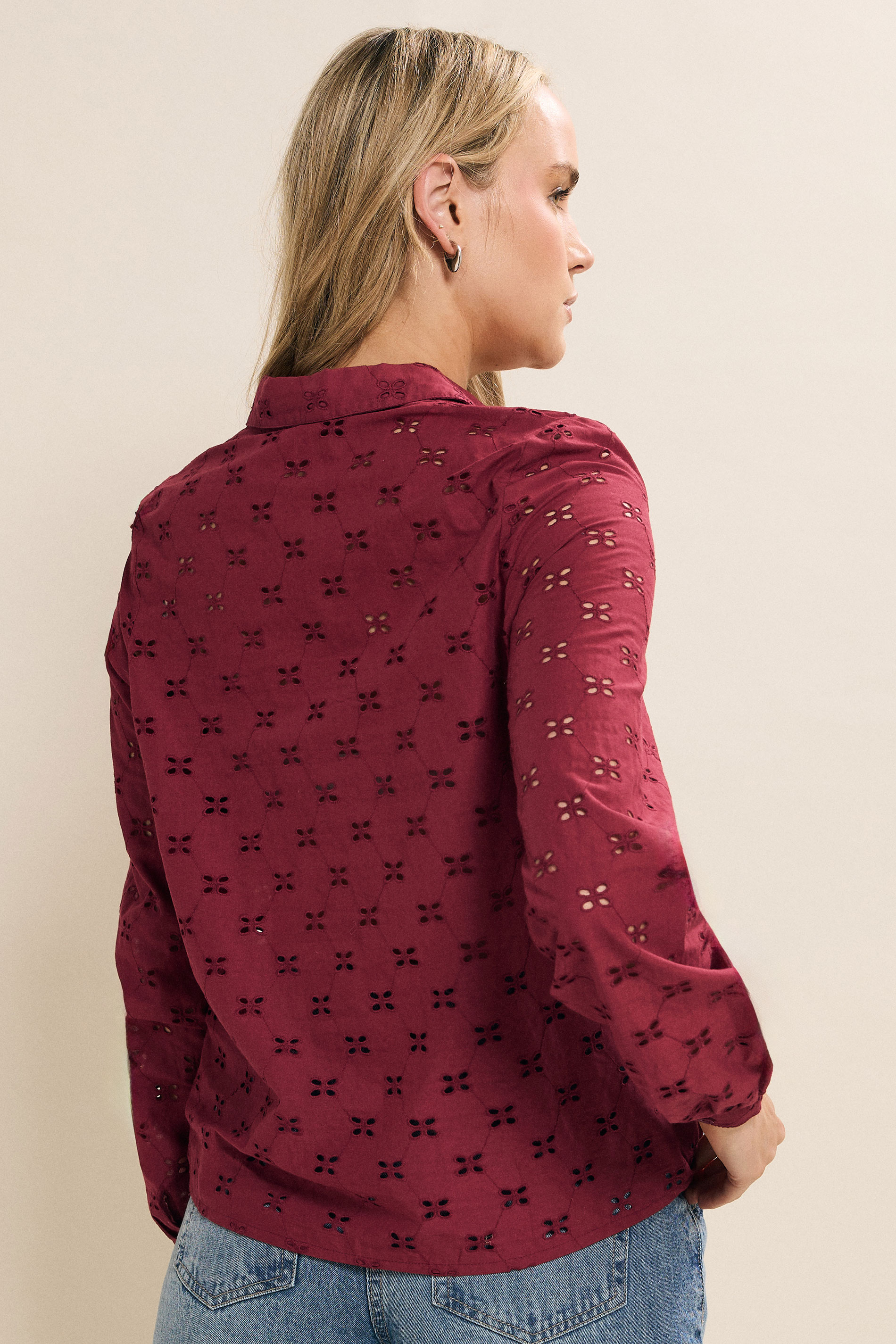 LTS Tall Red Cotton Broderie Yoke Shirt | Long Tall Sally 4