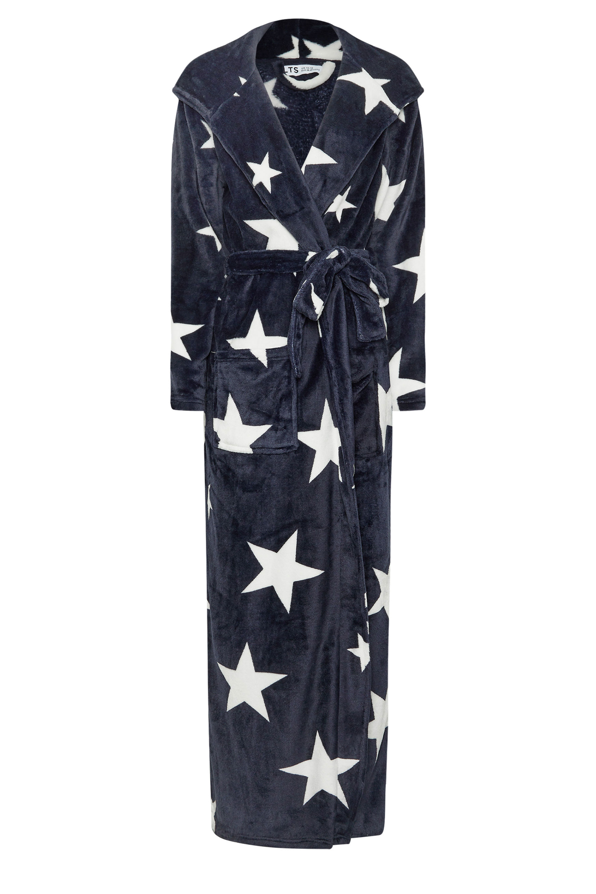LTS Tall Navy Blue Star Print Hooded Dressing Gown | Long Tall Sally 6