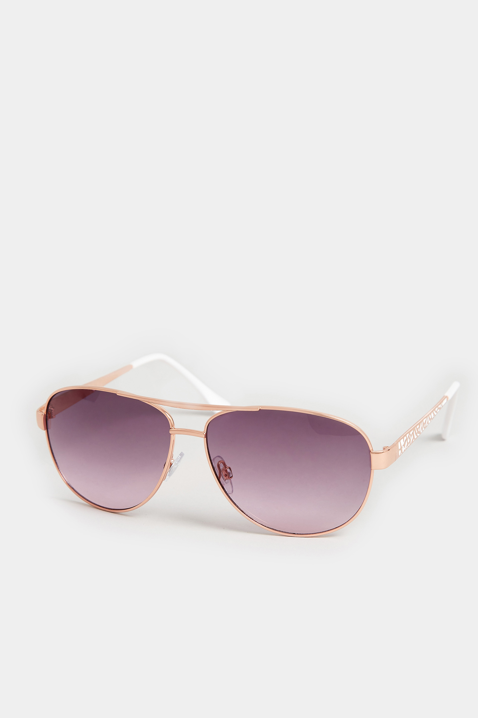 Gold Tone & White Aviator Sunglasses | Yours Clothing 2