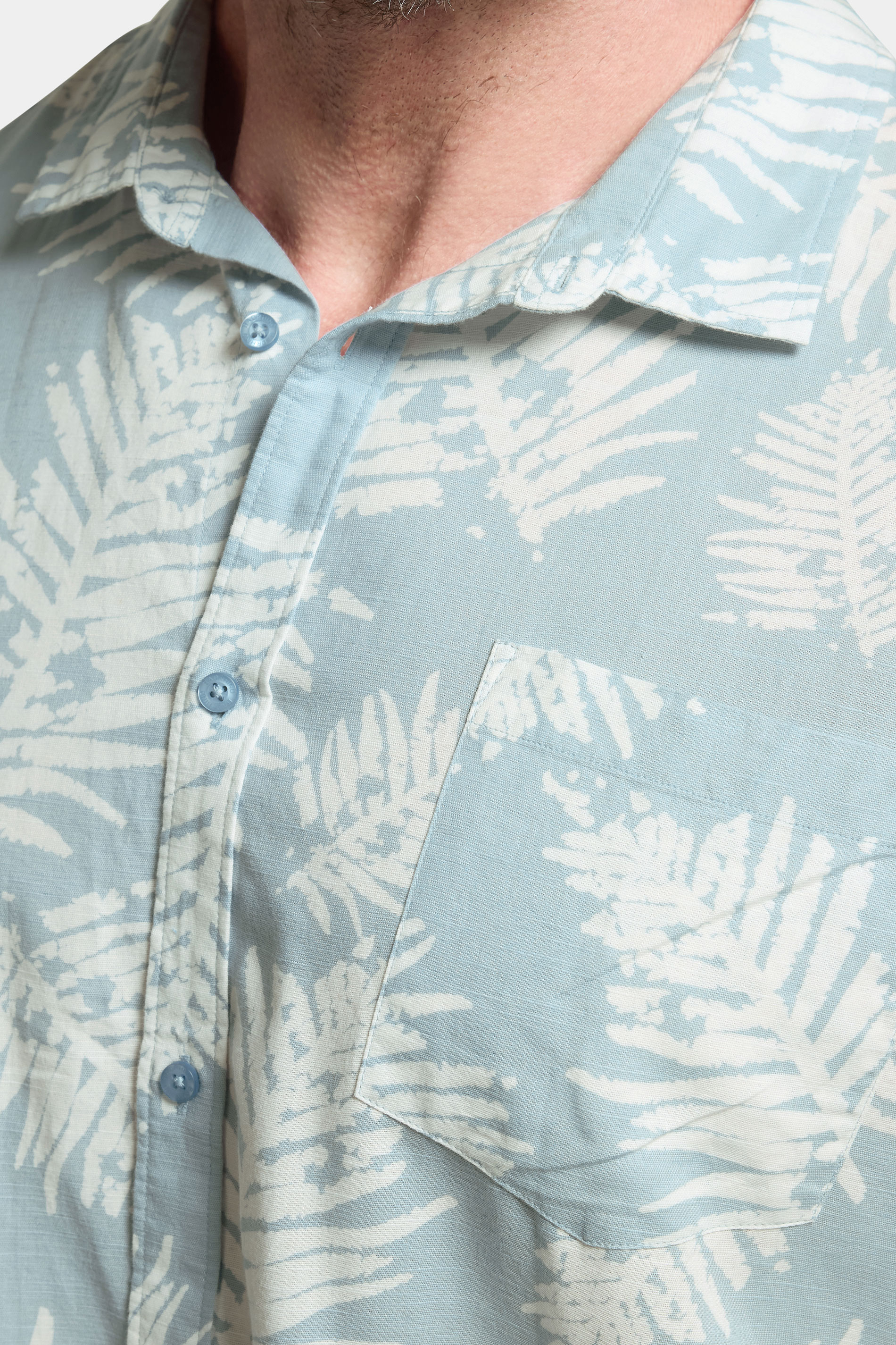 BadRhino Big & Tall Dusky Blue Palm Leaf Linen Shirt | BadRhino 5
