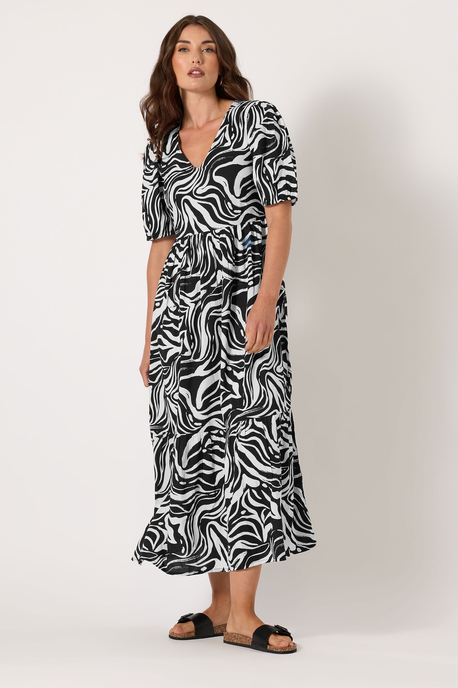 LTS Tall Women's Black Marble Print Midi Dress | Long Tall Sally 1