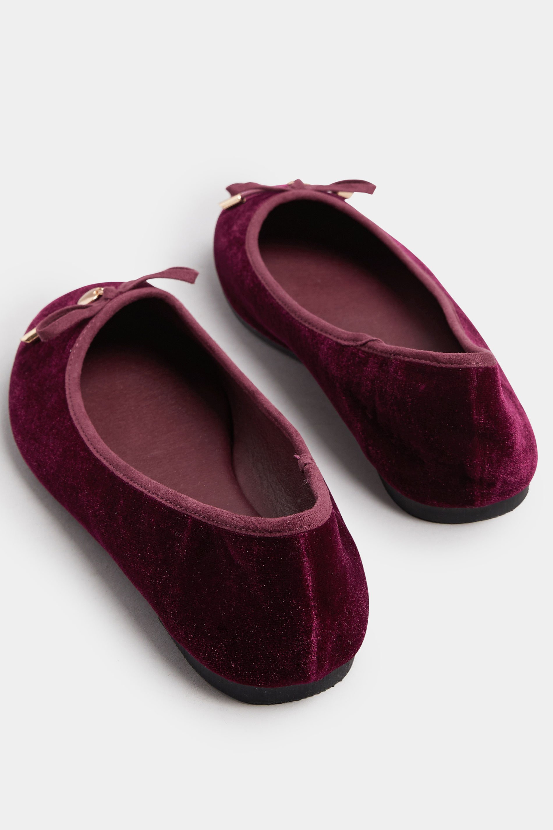 LTS Burgundy Red Velvet Bow Ballerina Pumps In Standard Fit | Long Tall Sally 4